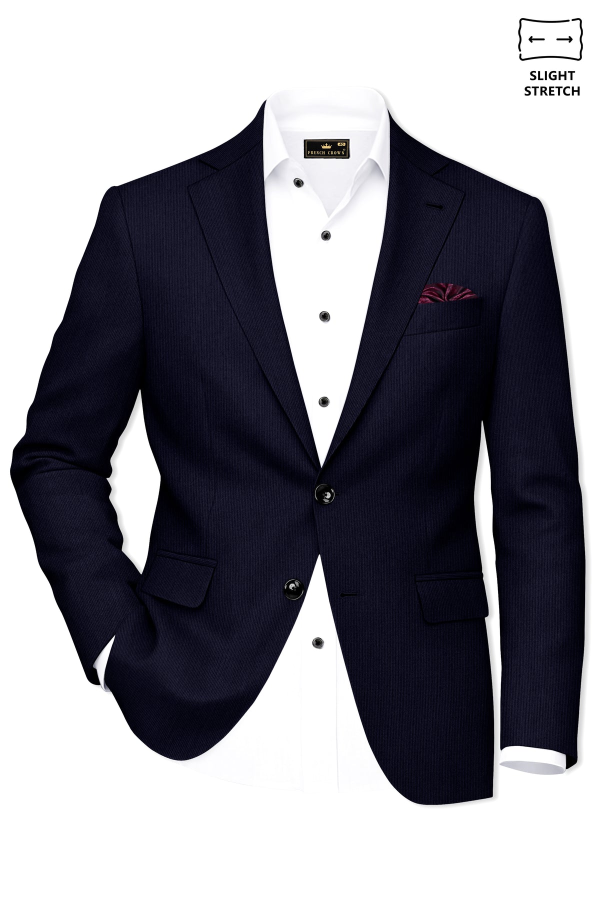 Valmont-Navy Blue Diamond Textured Wool Rich Slight Stretch Single Breasted Blazer