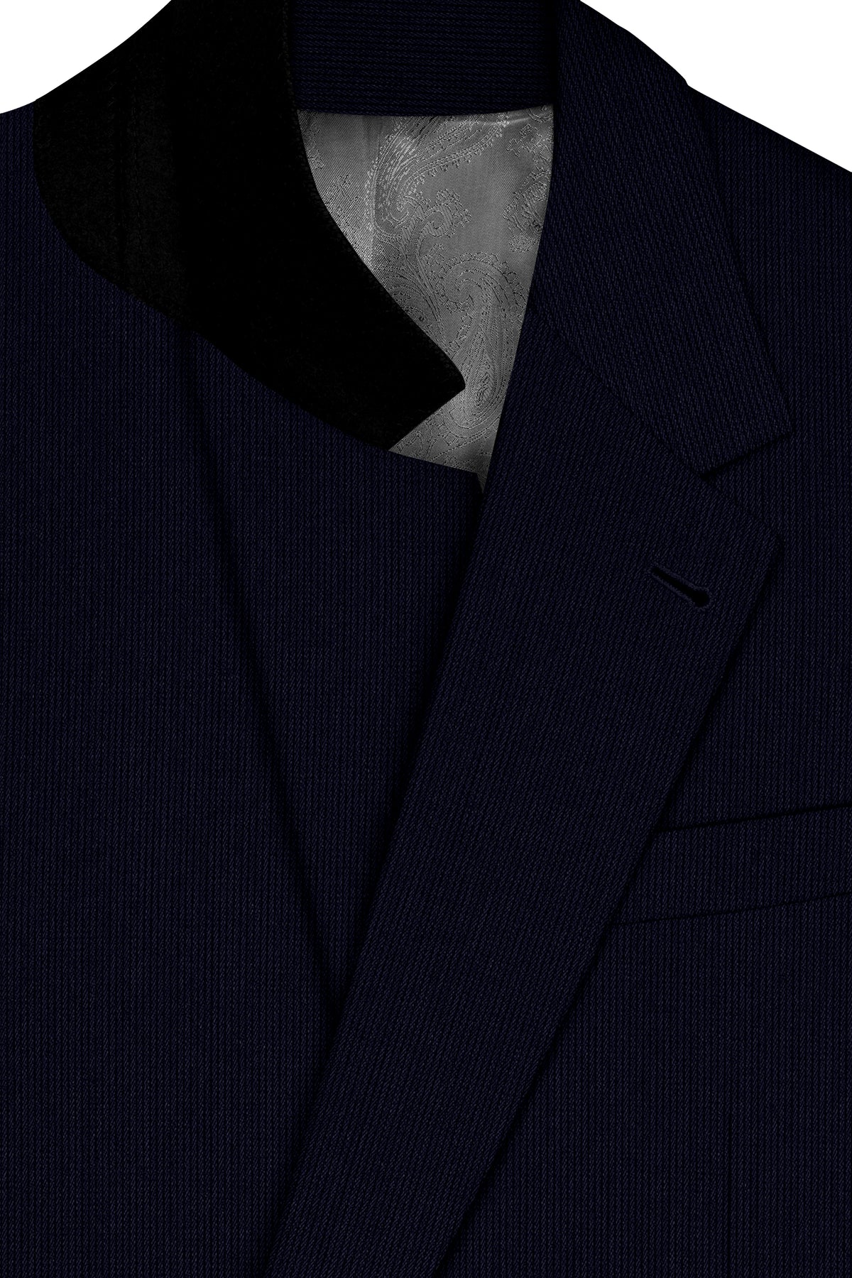 Valmont-Navy Blue Diamond Textured Wool Rich Slight Stretch Single Breasted Blazer