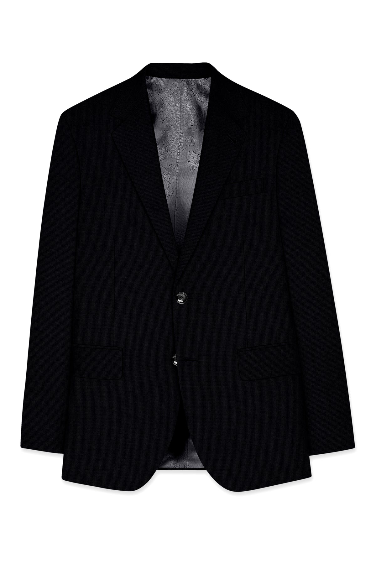 Onyx-Jade Black Diamond Textured Wool Rich Slight Stretch Single Breasted Blazer