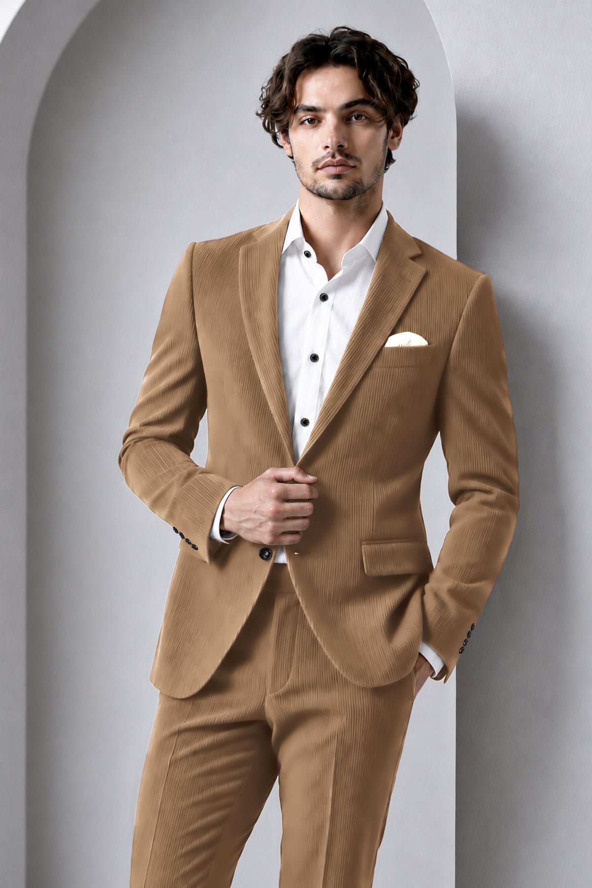 Weston-Millbrook Brown Diamond Textured Wool Rich Slight Stretch Single Breasted Blazer