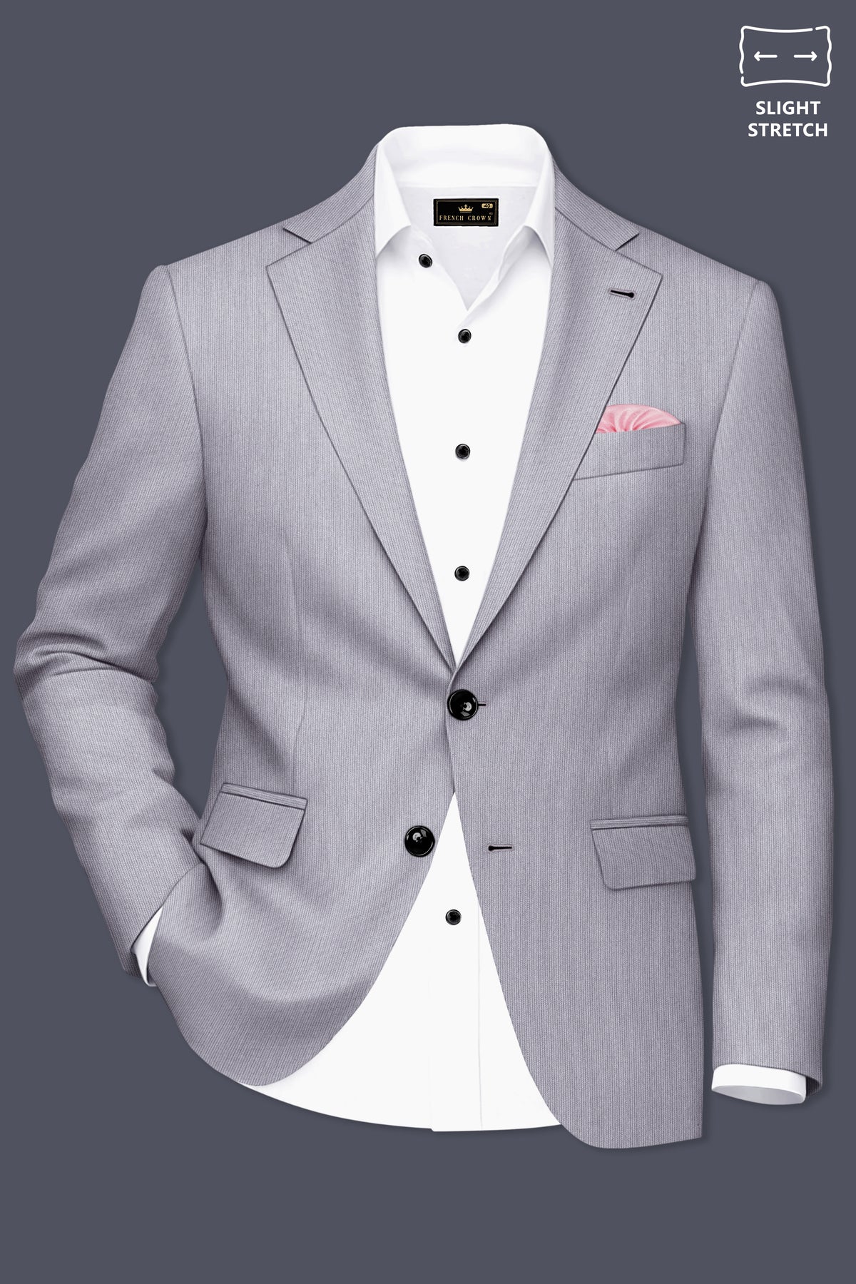 Virelli-Suva Gray Diamond Textured Wool Rich Slight Stretch Single Breasted Blazer