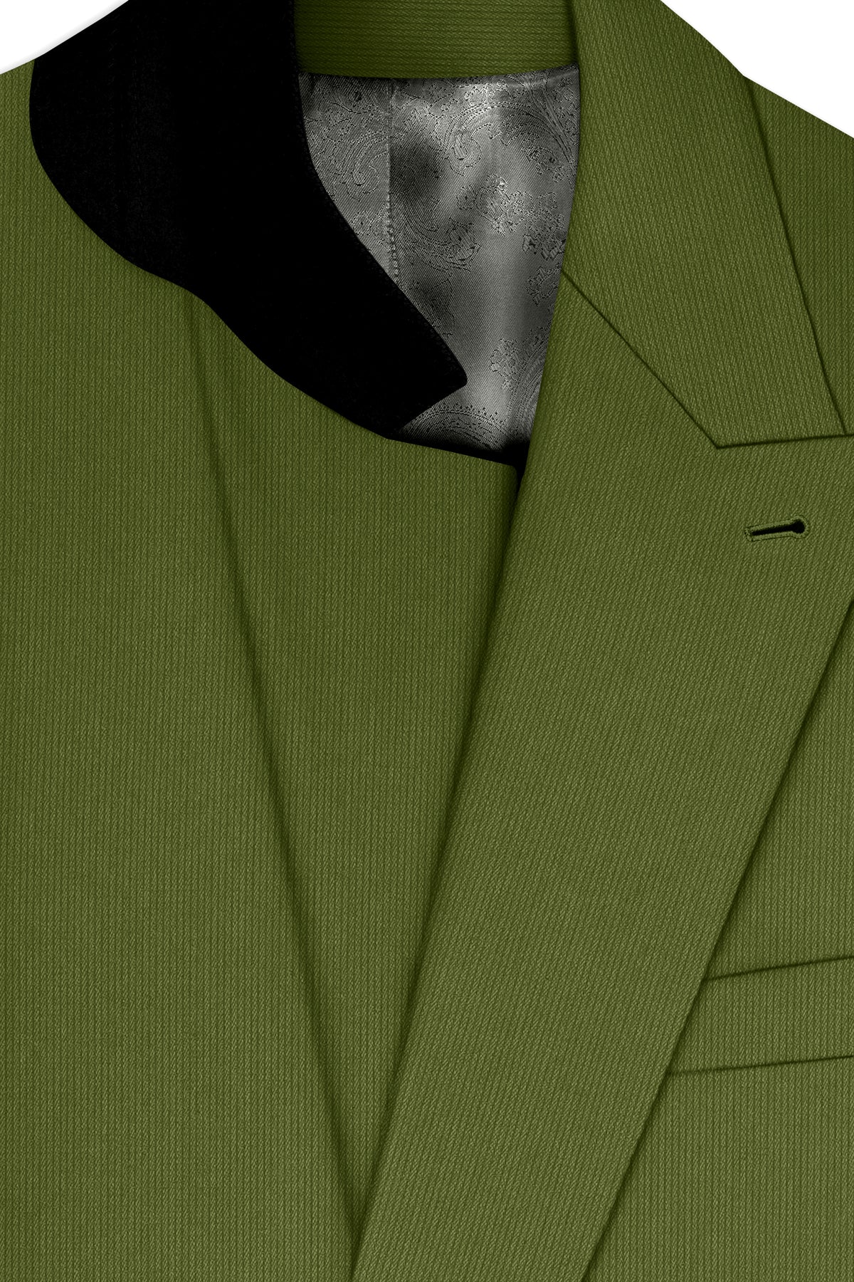 Hunter-Muddy Green Diamond Textured Wool Rich Slight Stretch Double Breasted Blazer