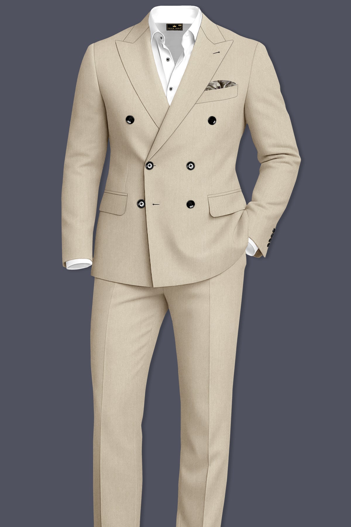 Ivoria-Vanilla Cream Diamond Textured Wool Rich Slight Stretch Double Breasted Blazer
