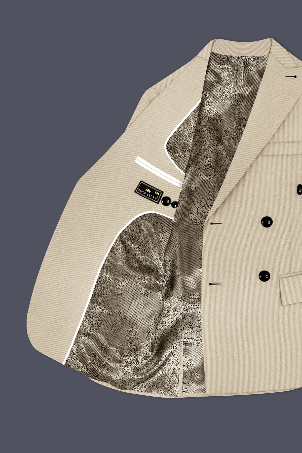 Ivoria-Vanilla Cream Diamond Textured Wool Rich Slight Stretch Double Breasted Blazer