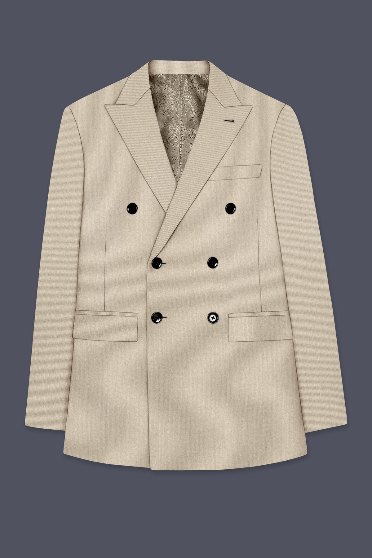 Ivoria-Vanilla Cream Diamond Textured Wool Rich Slight Stretch Double Breasted Blazer