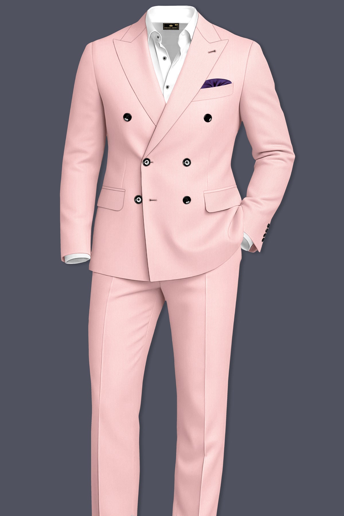 Elara-Cosmos Pink Diamond Textured Wool Rich Slight Stretch Double Breasted Blazer