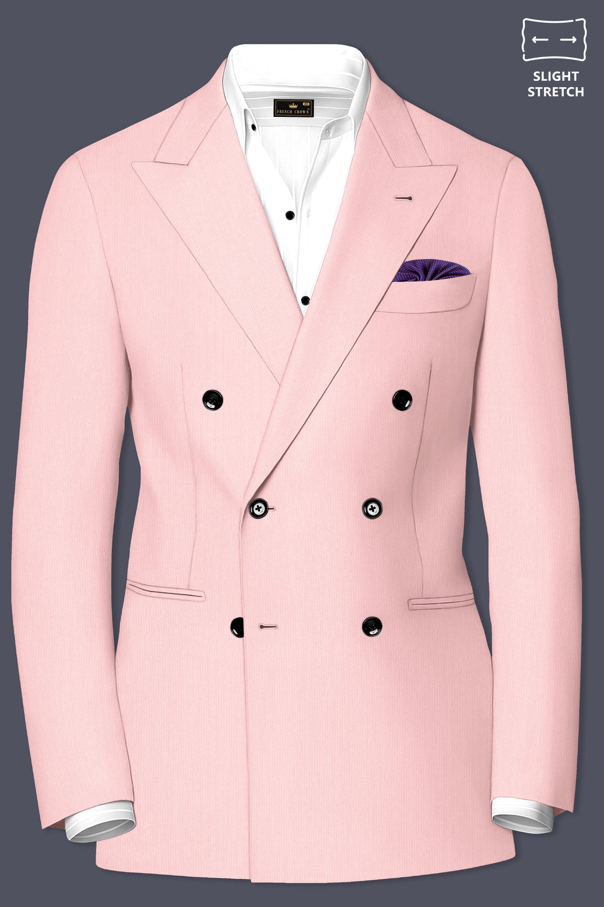 Elara-Cosmos Pink Diamond Textured Wool Rich Slight Stretch Double Breasted Blazer