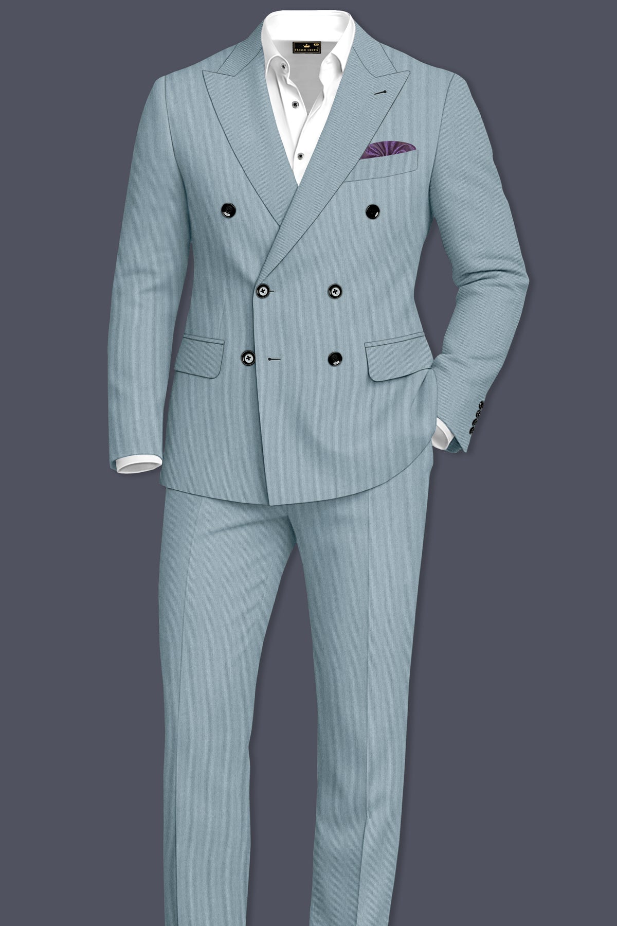 Sterling-Cadet Gray Diamond Textured Wool Rich Slight Stretch Double Breasted Blazer