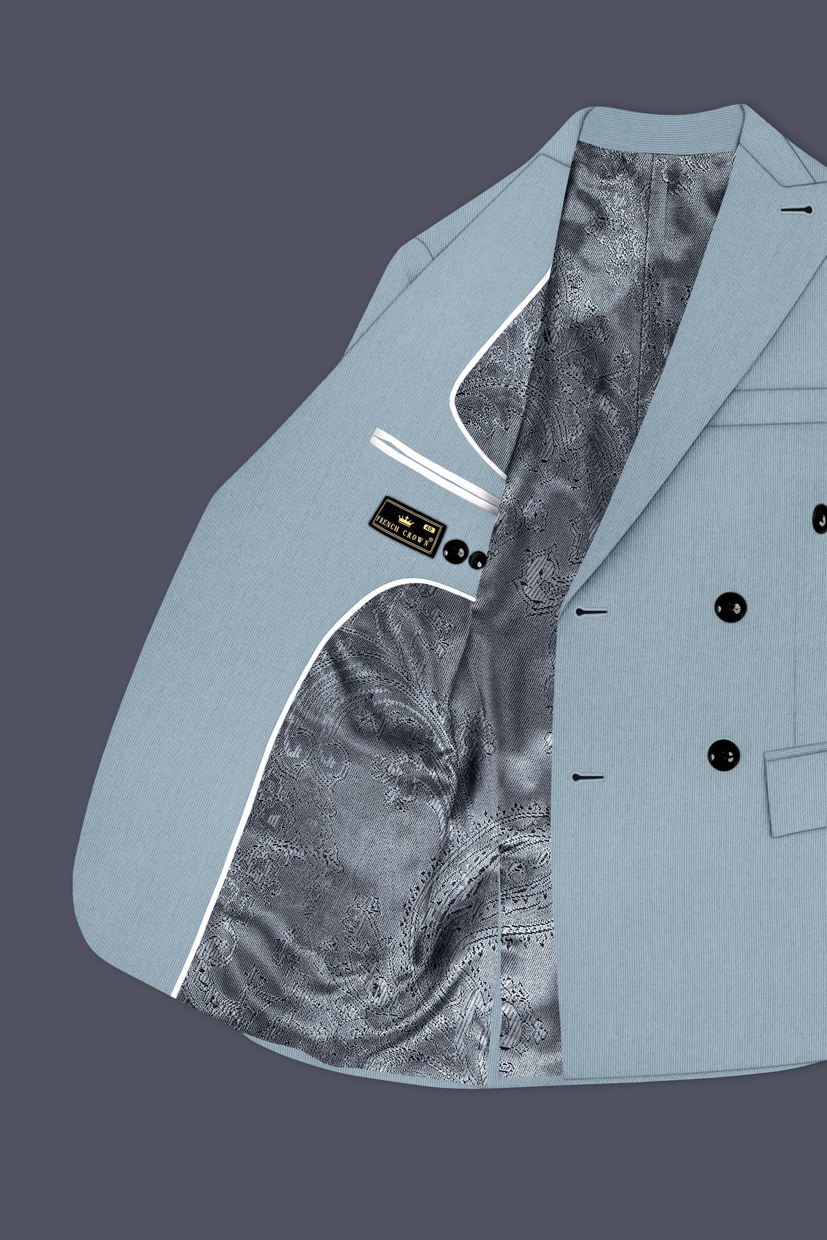 Sterling-Cadet Gray Diamond Textured Wool Rich Slight Stretch Double Breasted Blazer