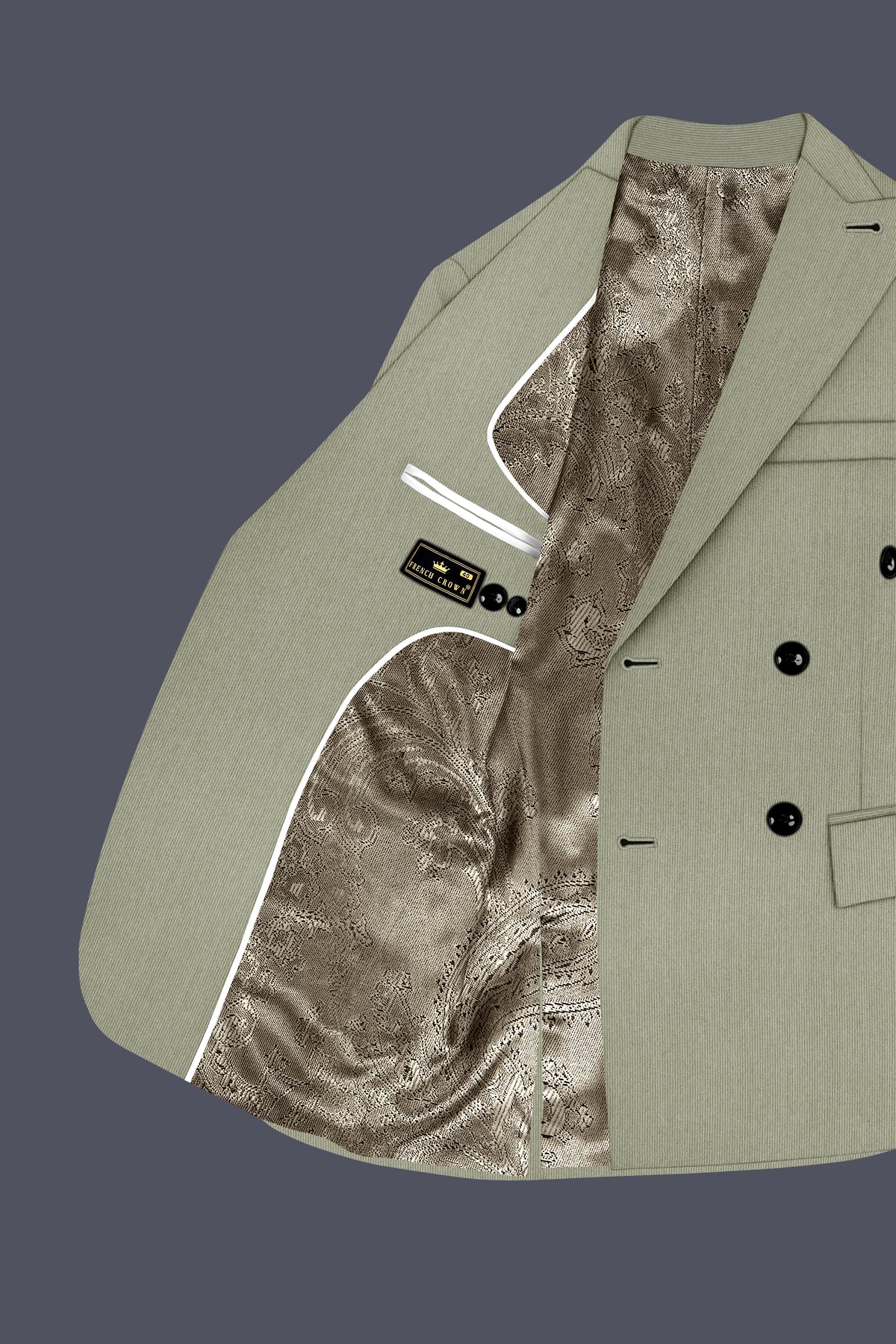 Elysian-Sage Green Diamond Textured Wool Rich Slight Stretch Double Breasted Blazer
