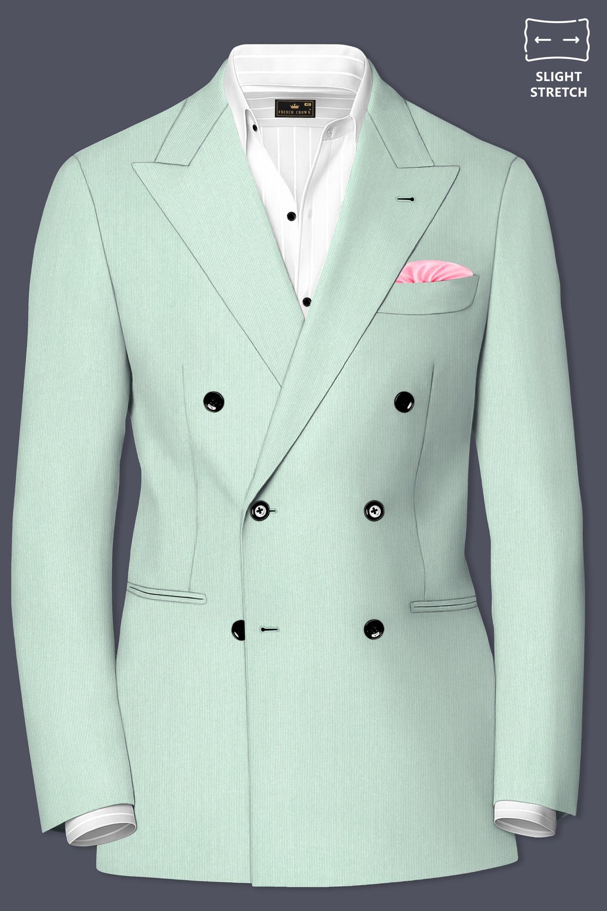 Viridis-Pumice Green Diamond Textured Wool Rich Slight Stretch Double Breasted Blazer