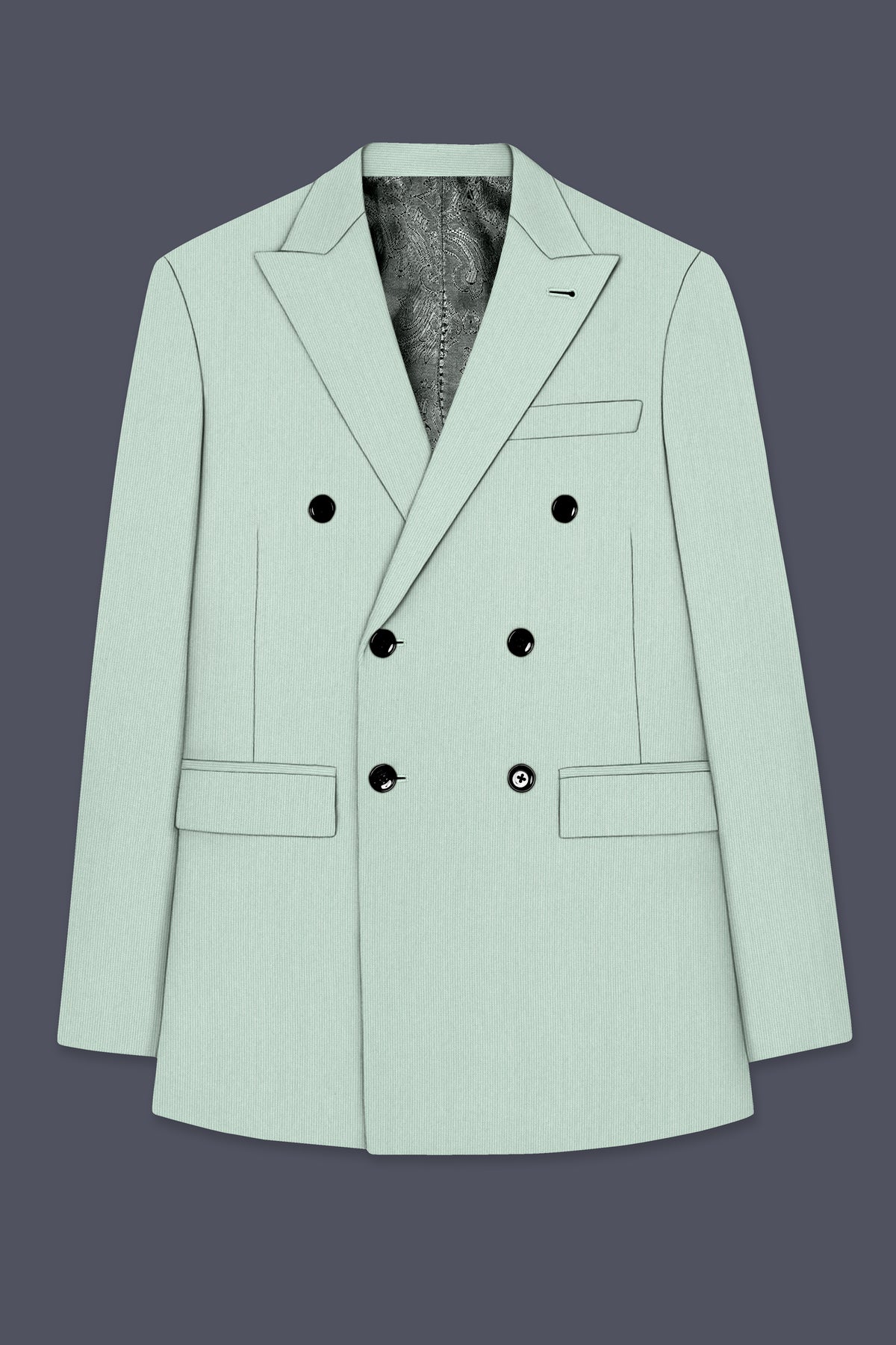 Viridis-Pumice Green Diamond Textured Wool Rich Slight Stretch Double Breasted Blazer