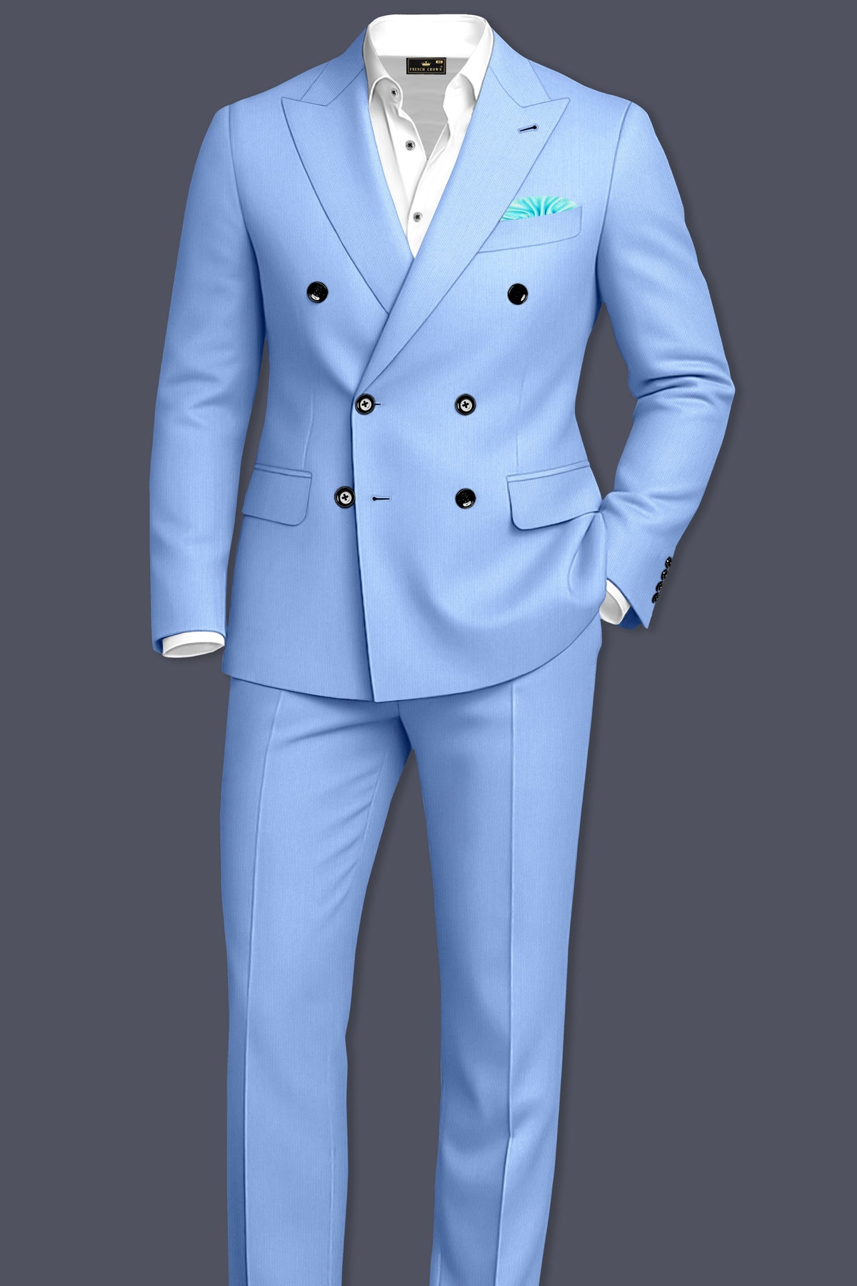 Cobalt-Jordy Blue Diamond Textured Wool Rich Slight Stretch Double Breasted Blazer