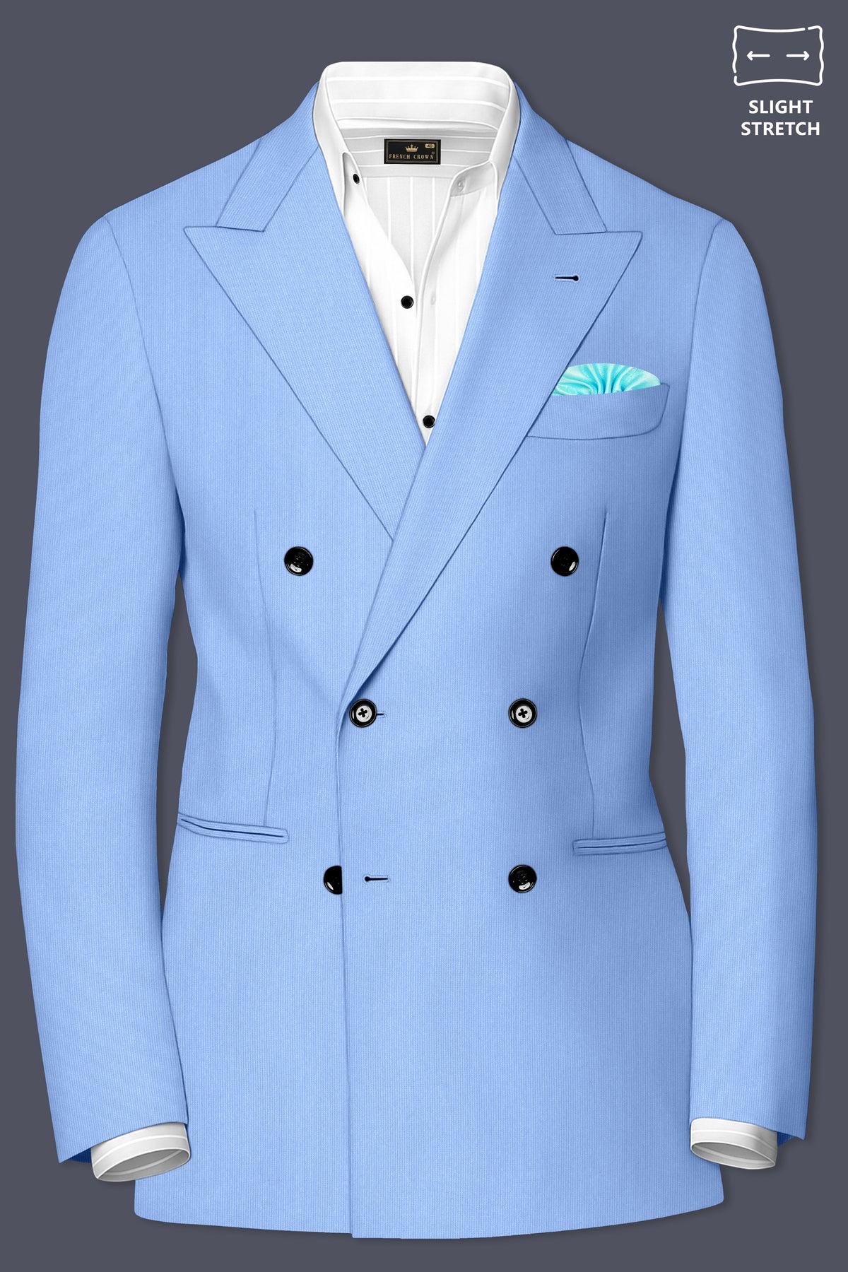 Cobalt-Jordy Blue Diamond Textured Wool Rich Slight Stretch Double Breasted Blazer