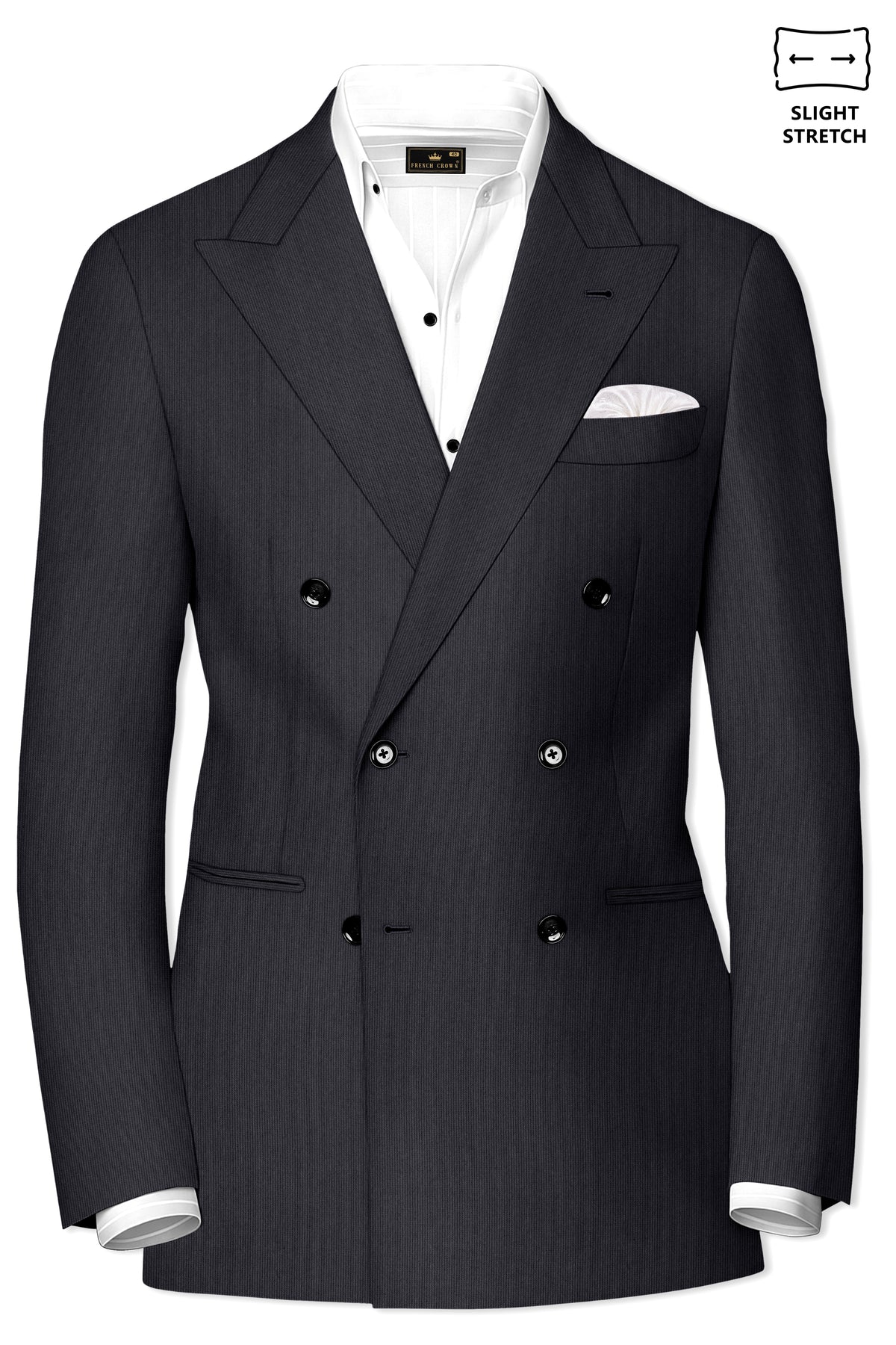 Axton-Baltic Sea Gray Diamond Textured Wool Rich Slight Stretch Double Breasted Blazer