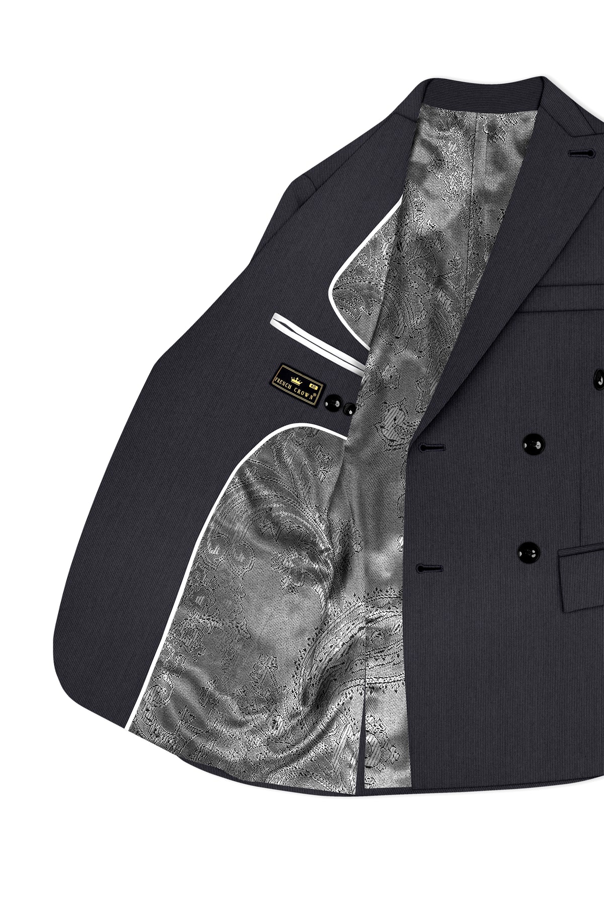 Axton-Baltic Sea Gray Diamond Textured Wool Rich Slight Stretch Double Breasted Blazer