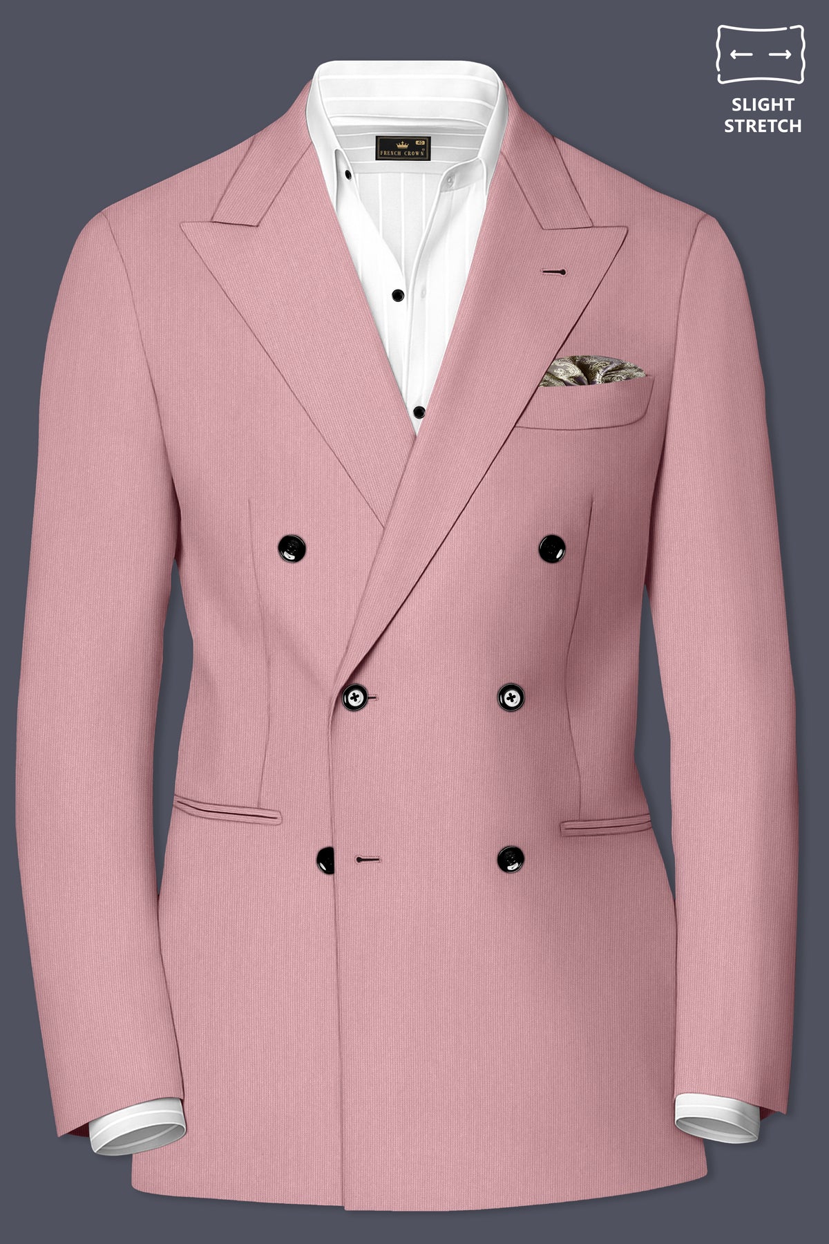 Isadora-Careys Pink Diamond Textured Wool Rich Slight Stretch Double Breasted Blazer