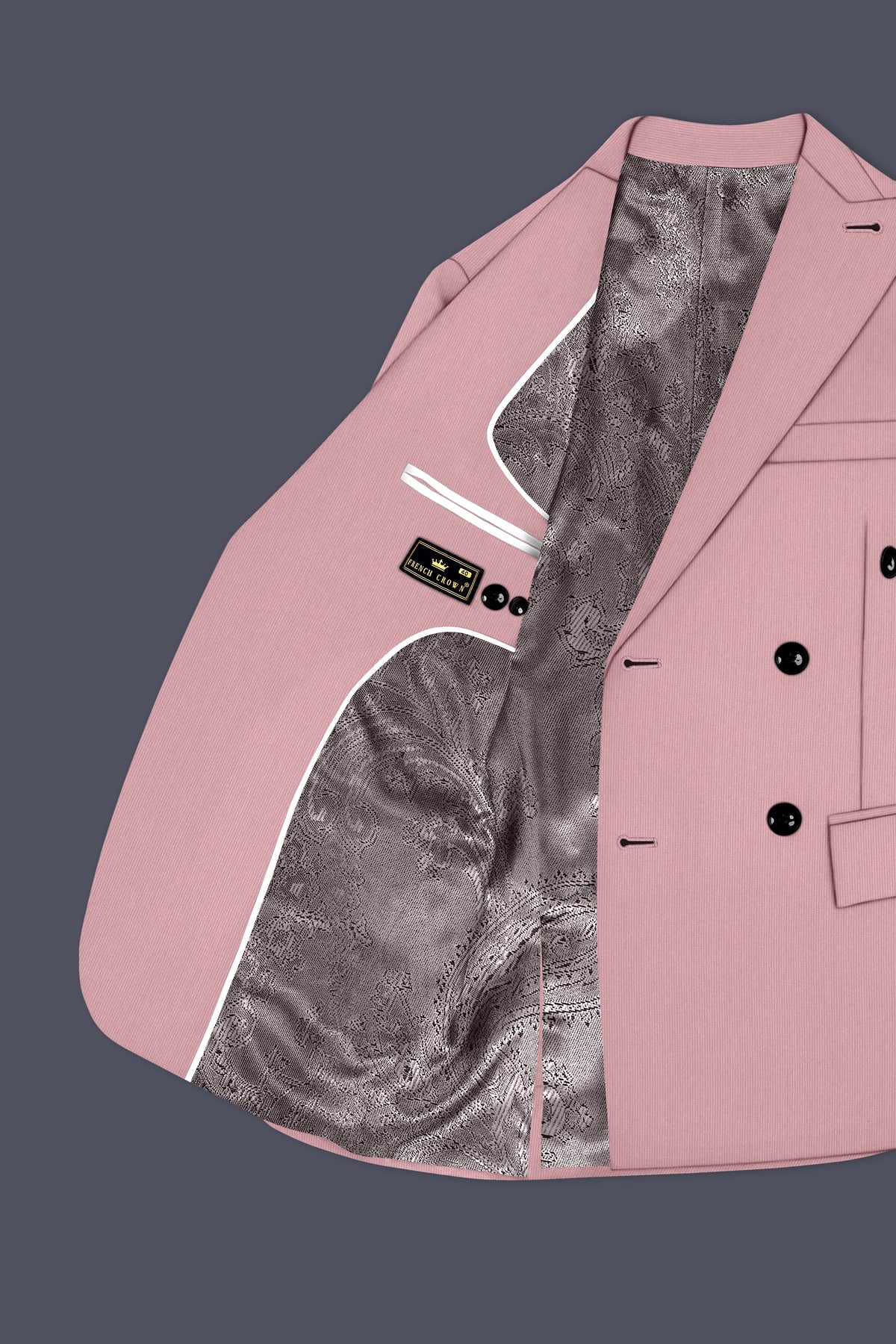 Isadora-Careys Pink Diamond Textured Wool Rich Slight Stretch Double Breasted Blazer