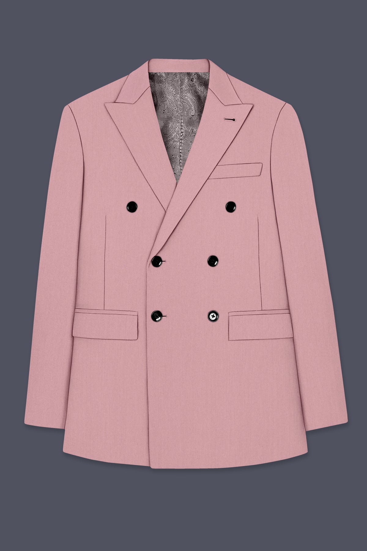 Isadora-Careys Pink Diamond Textured Wool Rich Slight Stretch Double Breasted Blazer
