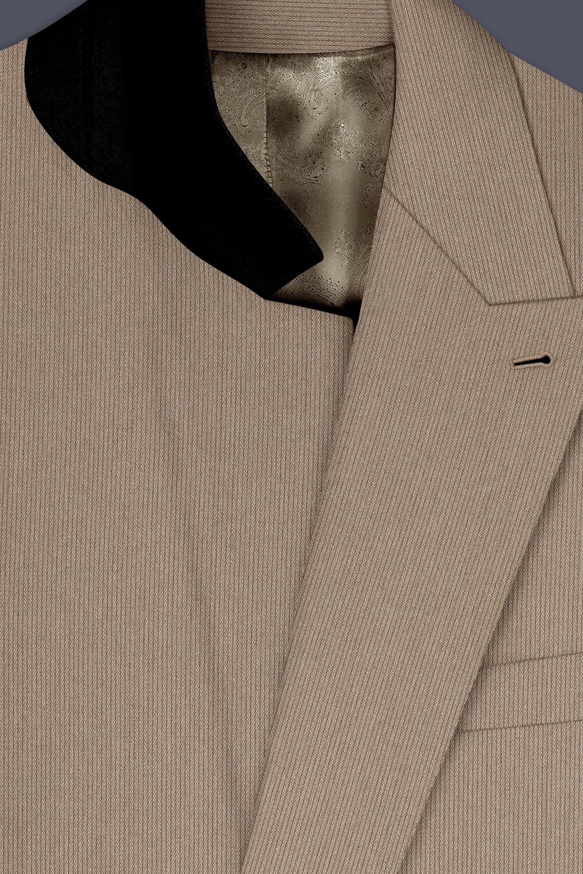 Terran-Sandrift Brown Diamond Textured Wool Rich Slight Stretch Double Breasted Blazer