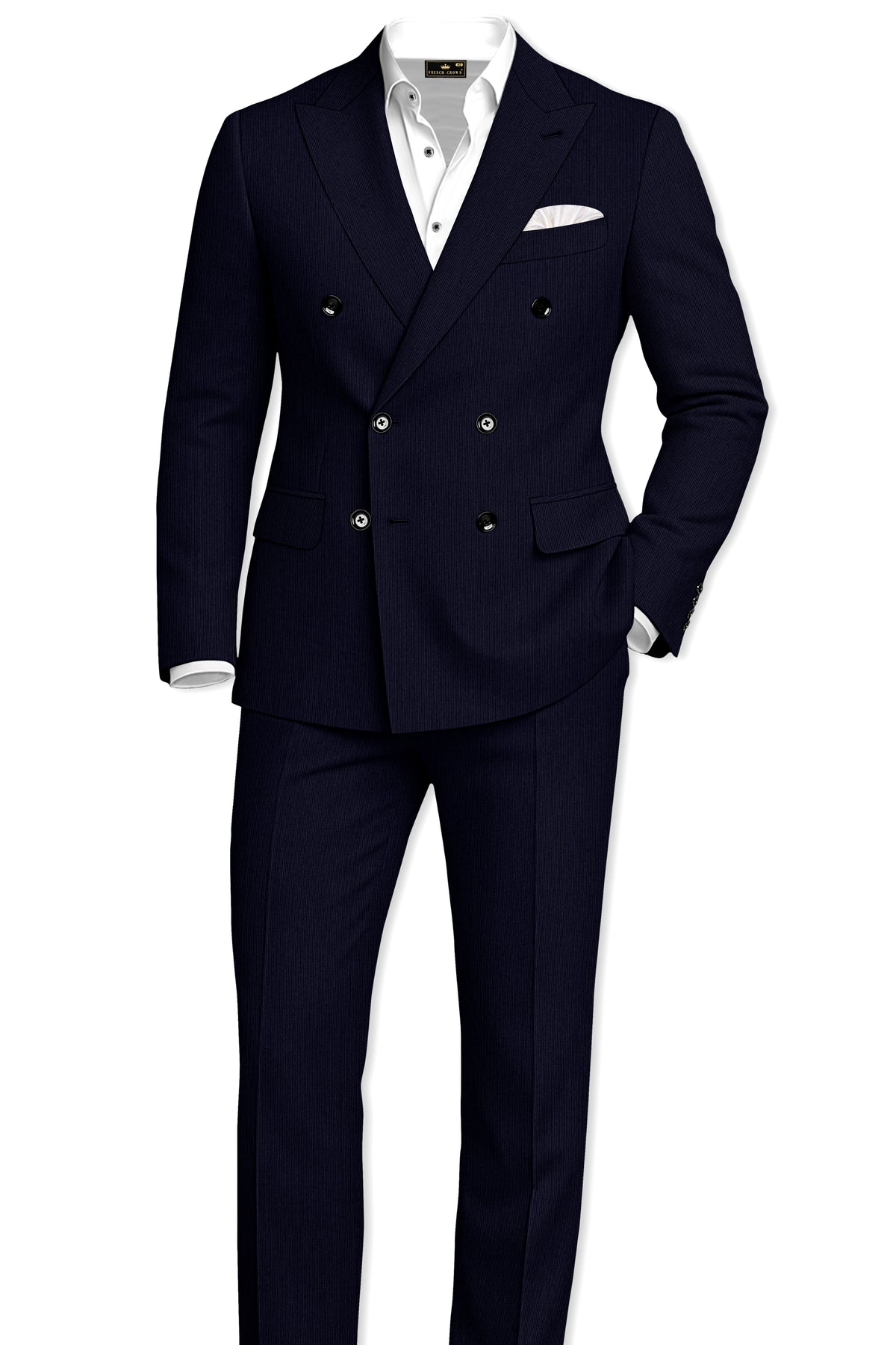 Valmont-Navy Blue Diamond Textured Wool Rich Slight Stretch Double Breasted Blazer