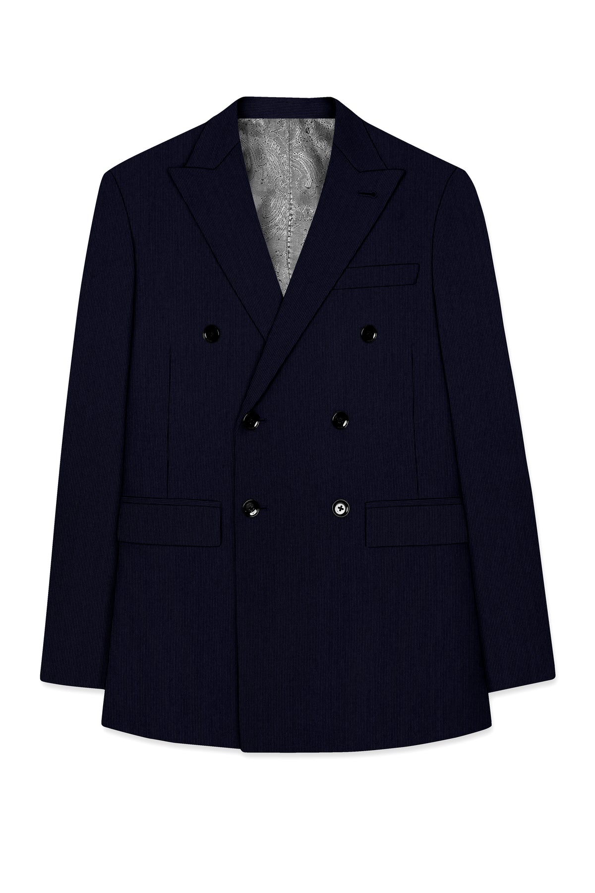 Valmont-Navy Blue Diamond Textured Wool Rich Slight Stretch Double Breasted Blazer