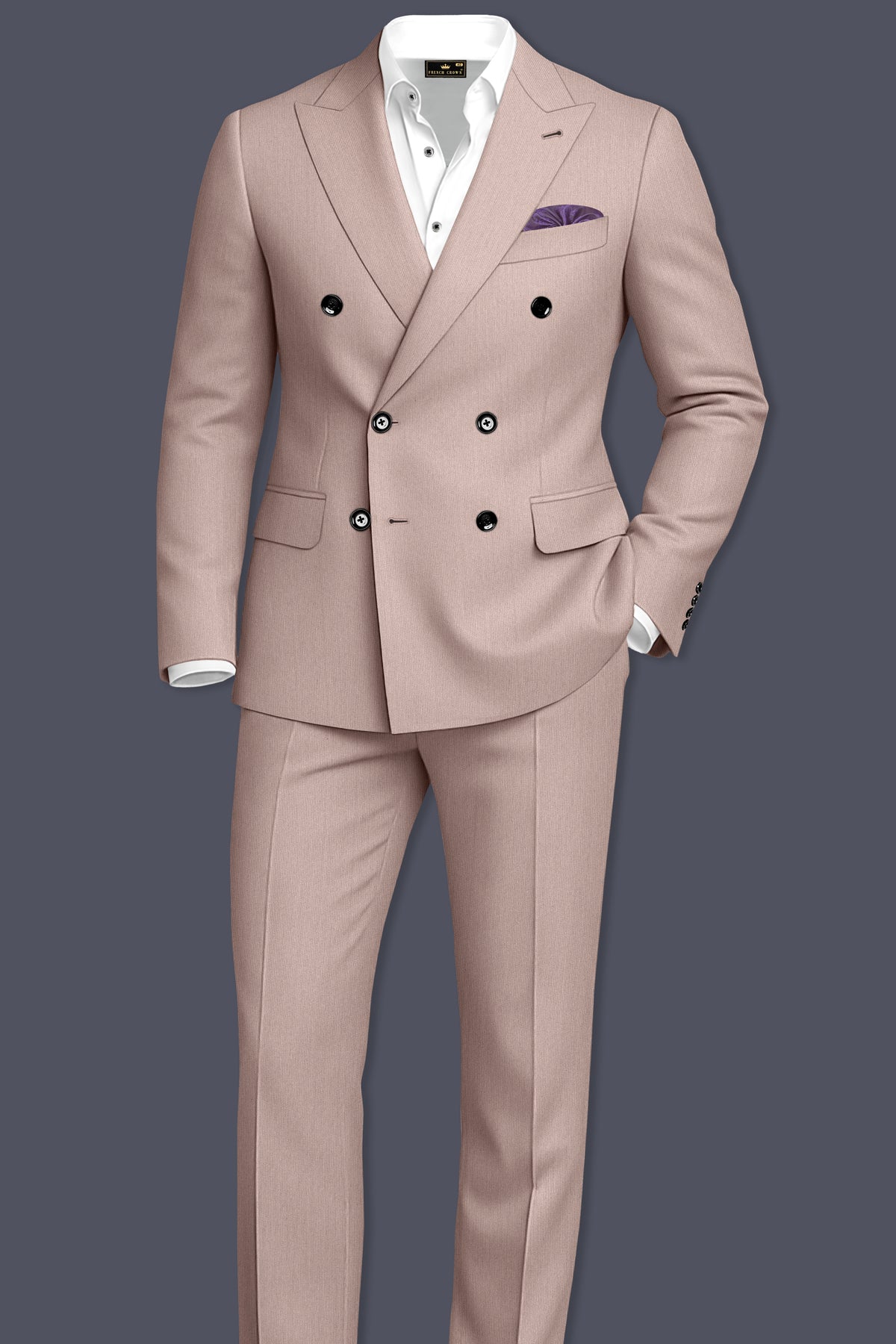 Amelio-Nomad Peach Diamond Textured Wool Rich Slight Stretch Double Breasted Blazer