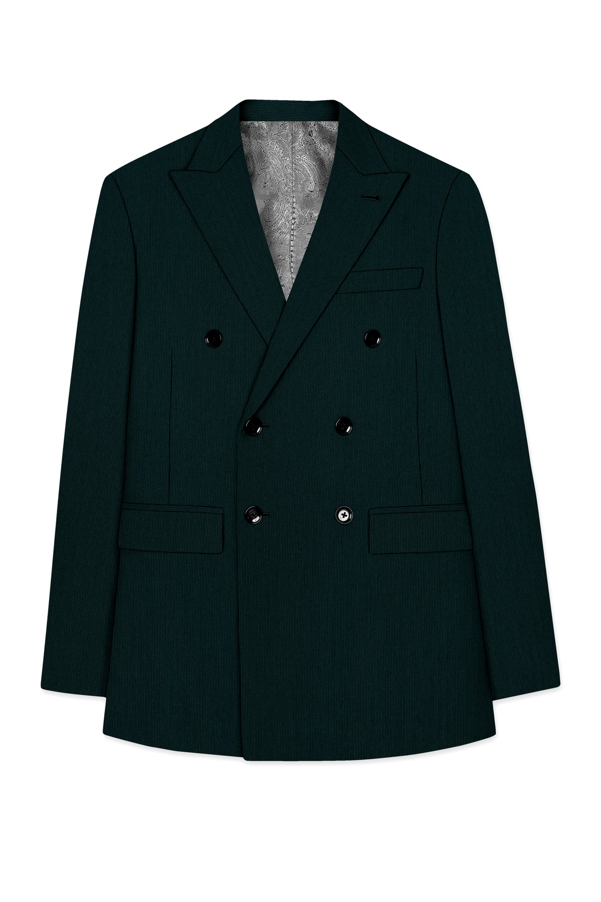 Viridian-Burnham Green Diamond Textured Wool Rich Slight Stretch Double Breasted Blazer