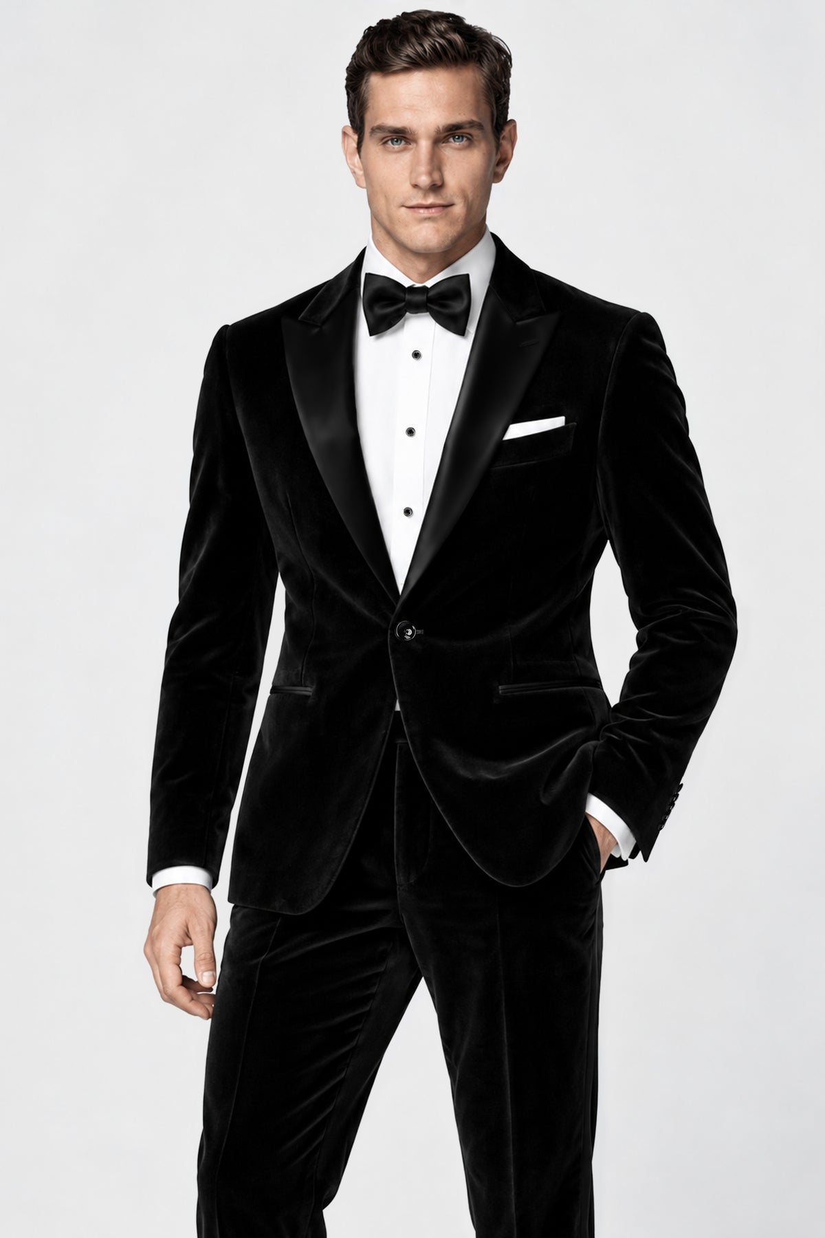Aurelius-Jade Black Velvet Peak Lapel Tuxedo Blazer