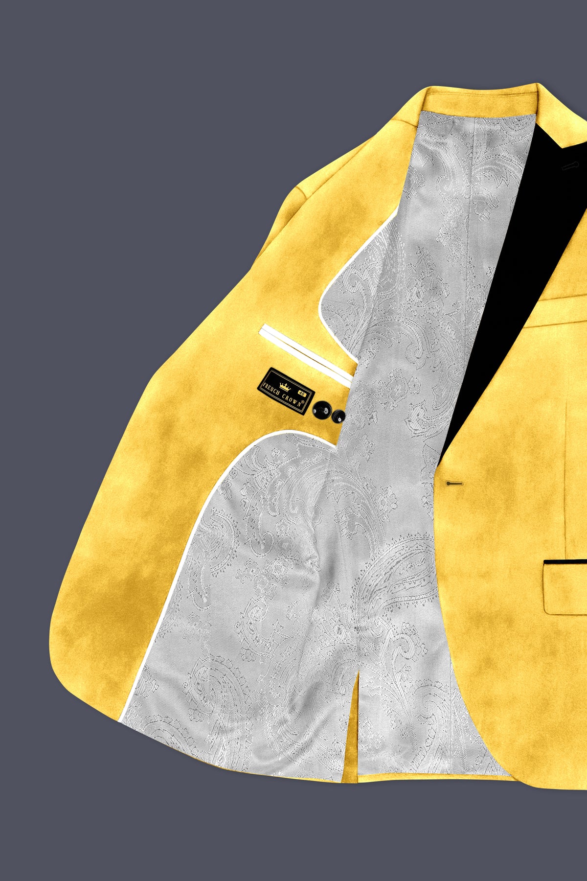 Lustre-Tulip Yellow Velvet Peak Lapel Tuxedo Blazer