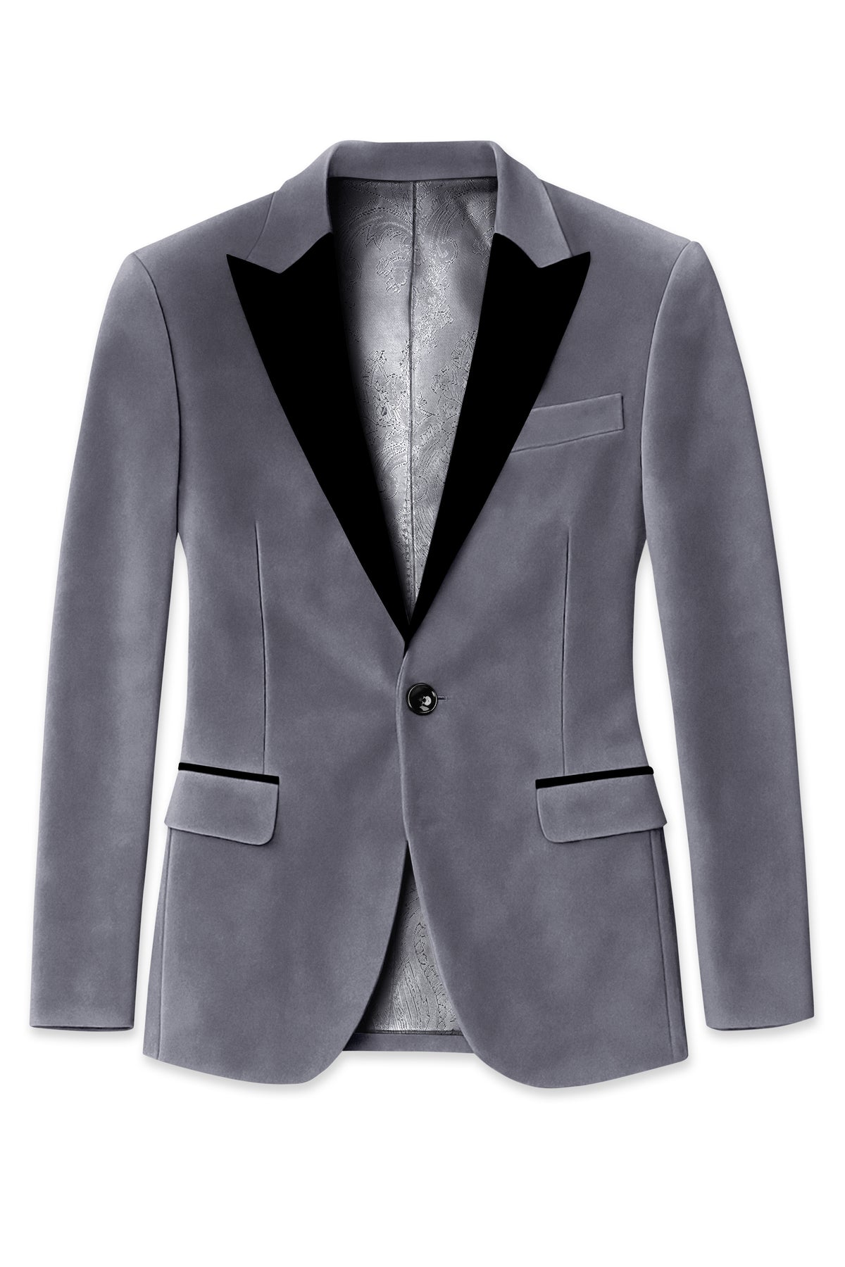Velluto-Tuna Gray Velvet Peak Lapel Tuxedo Blazer