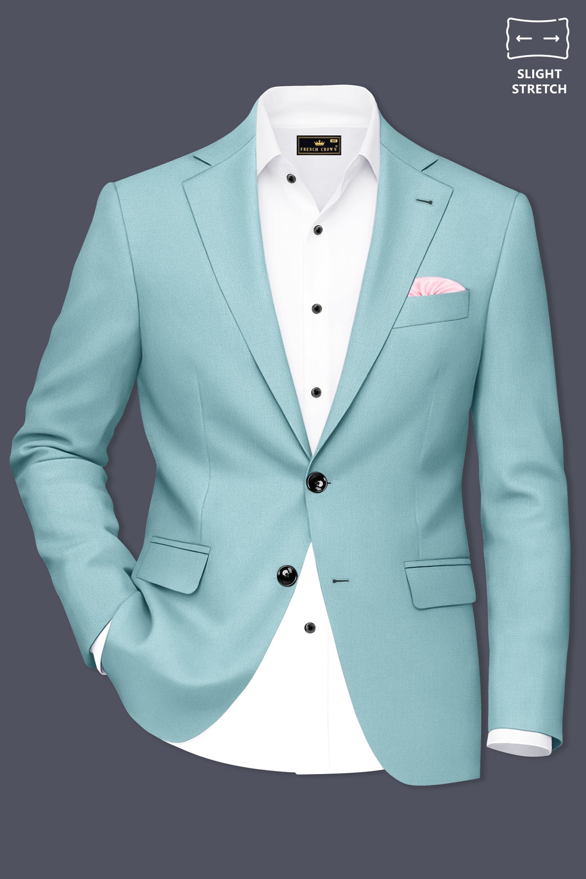 Eclipse-Hosta Blue Diamond Textured Wool Rich Slight Stretch Single Breasted Blazer