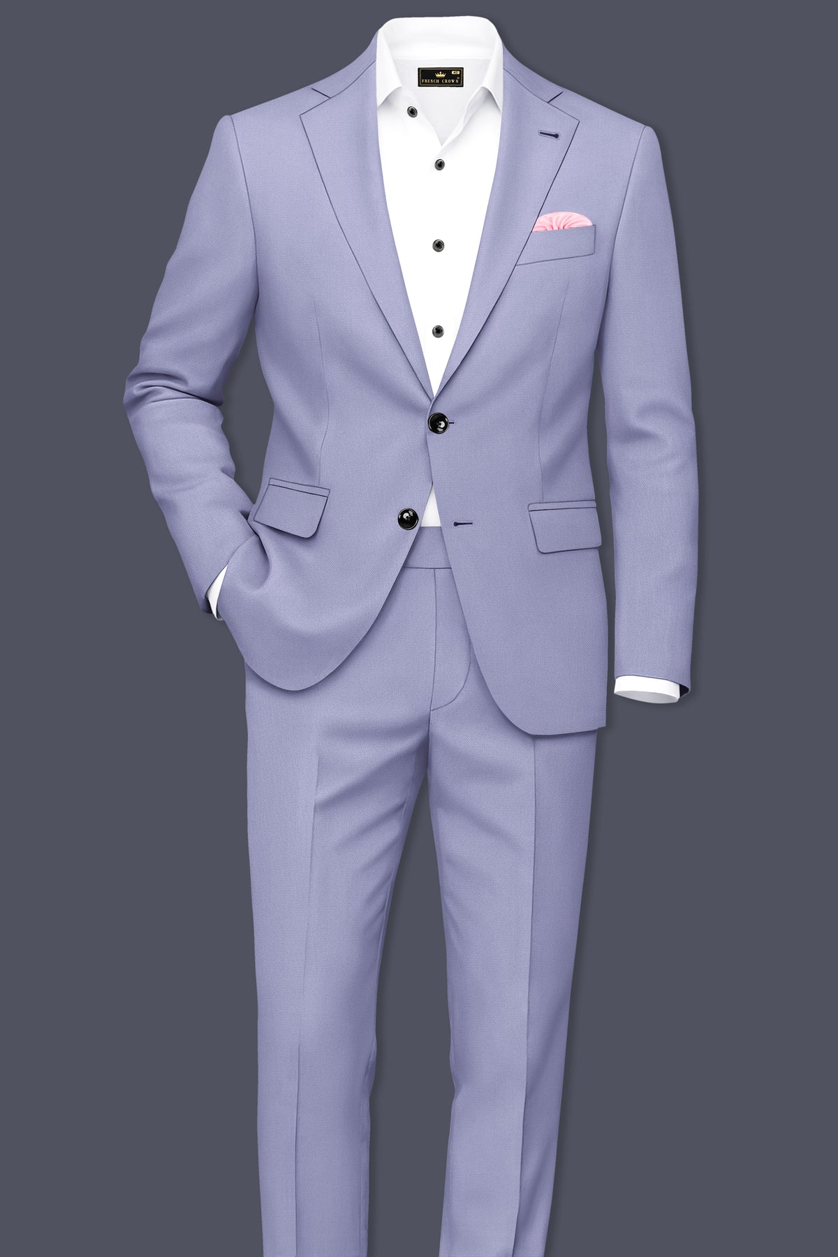 Royale-Chatelle Purple Diamond Textured Wool Rich Slight Stretch Single Breasted Blazer