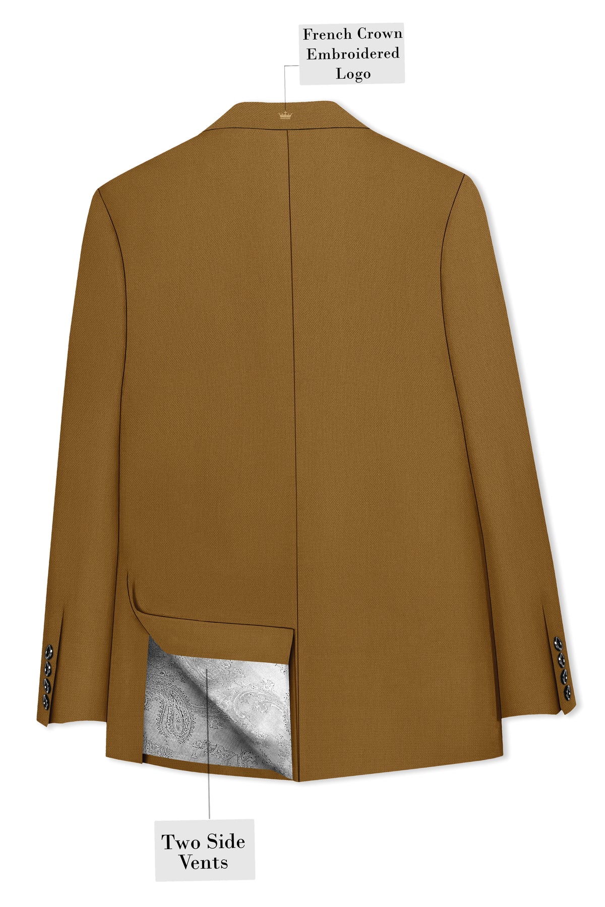 Sartoro-Otter Brown Diamond Textured Wool Rich Slight Stretch Double Breasted Blazer