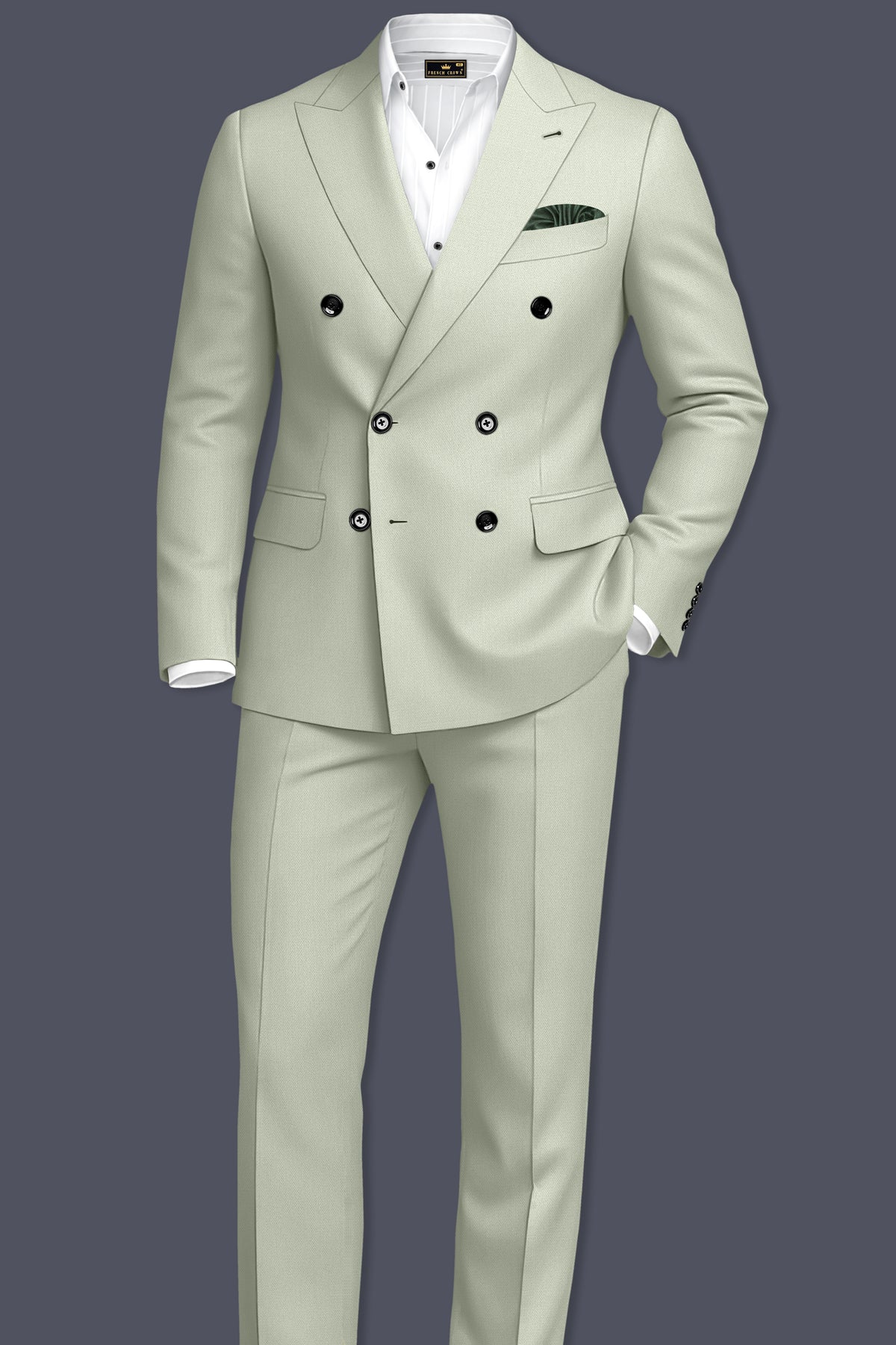 Olivier-Pixie Green Diamond Textured Wool Rich Slight Stretch Double Breasted Blazer