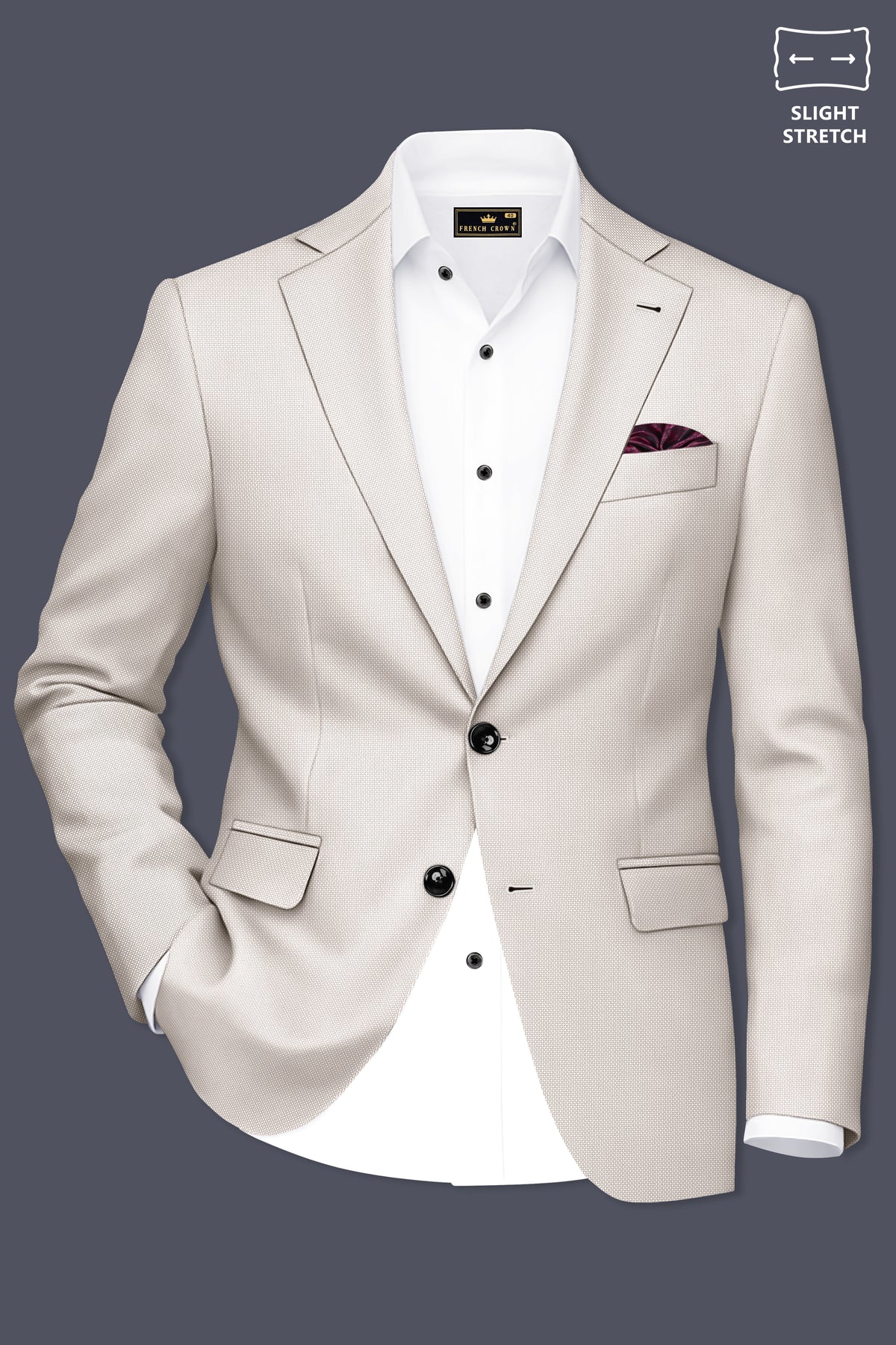 Dorian-Gainsboro Gray Diamond Textured Wool Rich Slight Stretch Single Breasted Blazer