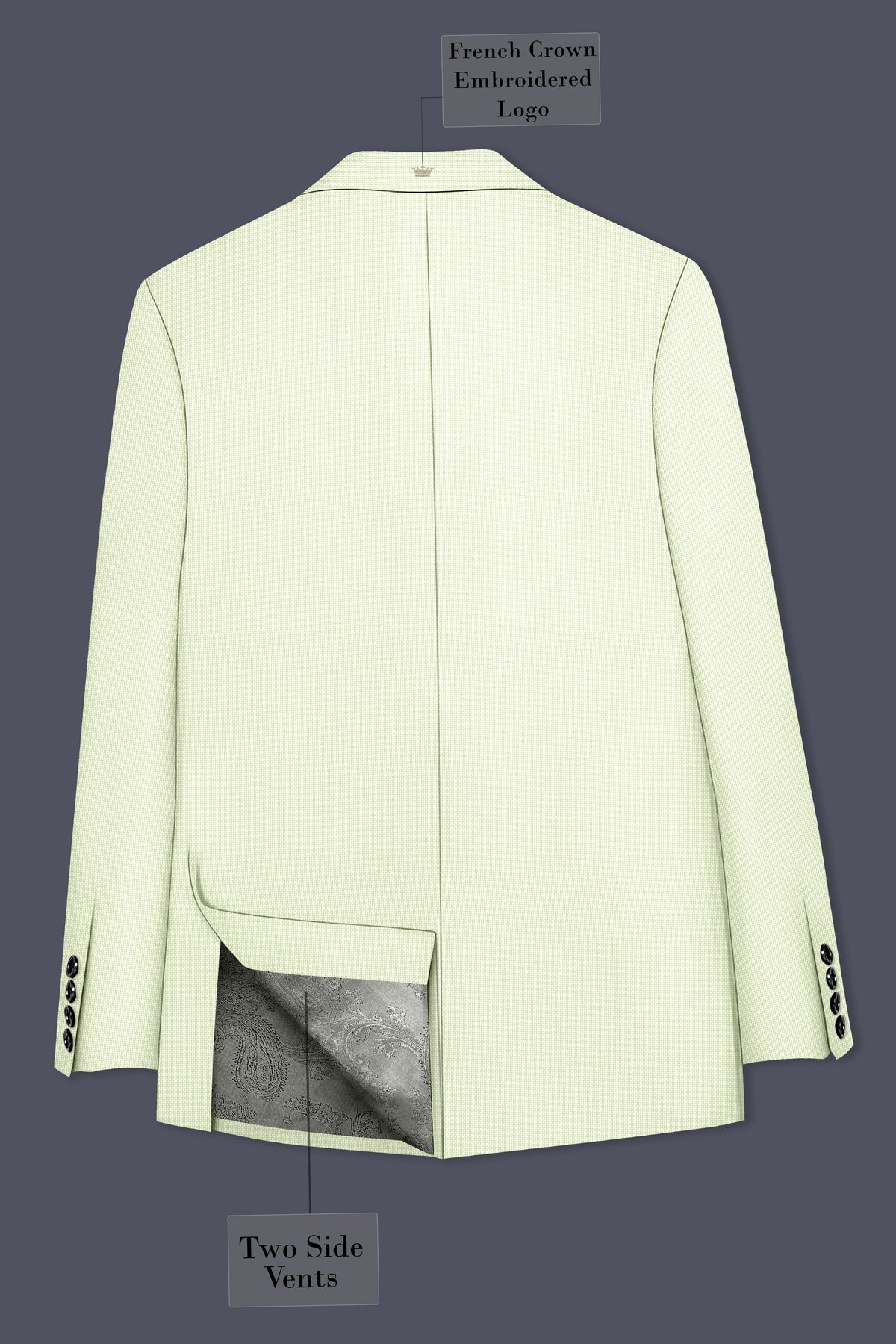 Verdant-Bud Green Diamond Textured Wool Rich Slight Stretch Single Breasted Blazer