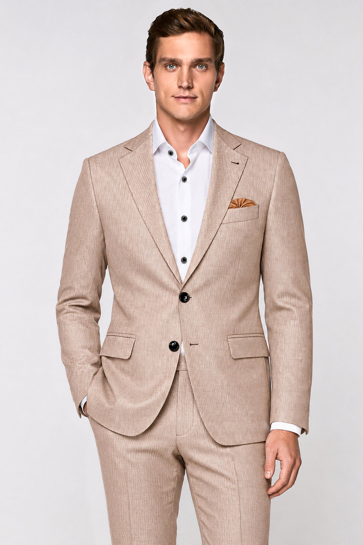 Terrano-Rodeo Brown Diamond Textured Wool Rich Slight Stretch Single Breasted Blazer