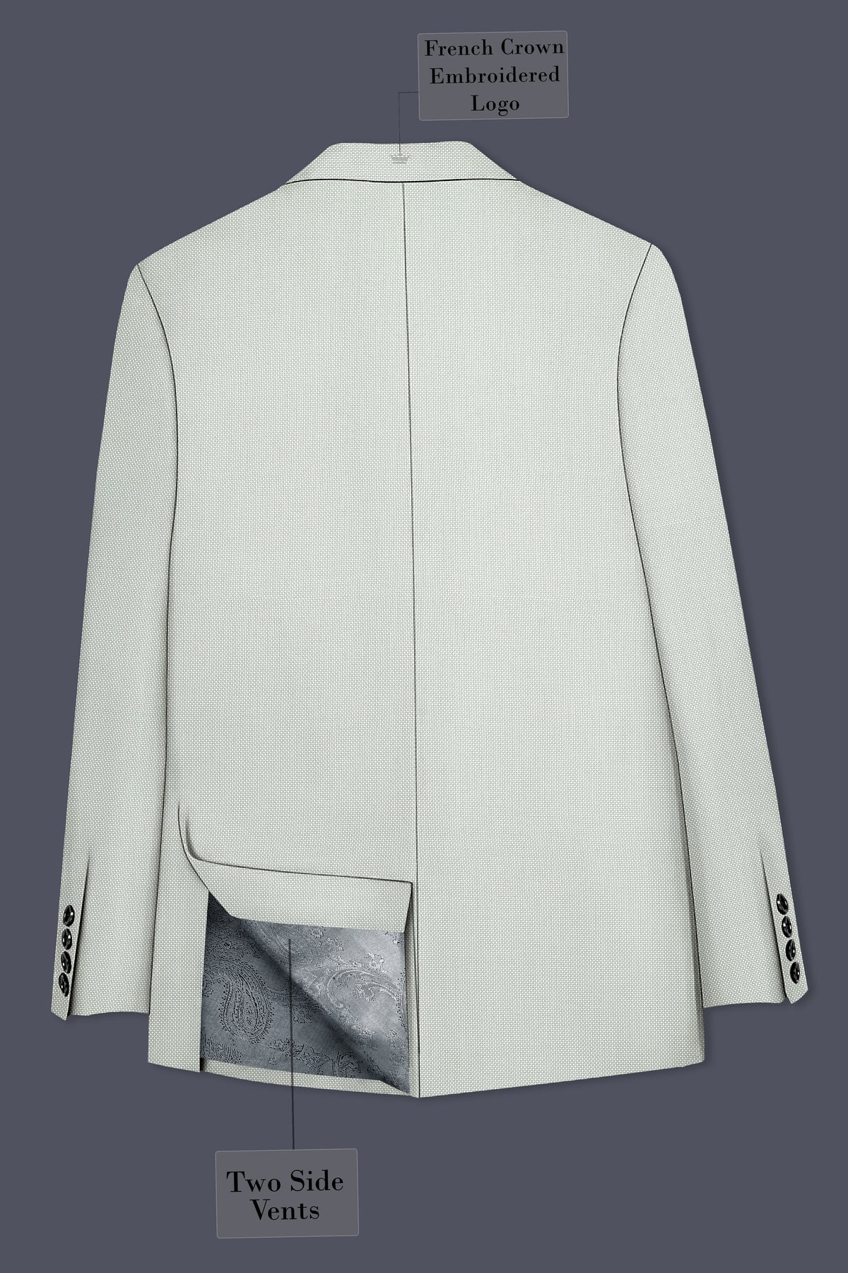 Cavell-Ash Gray Diamond Textured Wool Rich Slight Stretch Single Breasted Blazer
