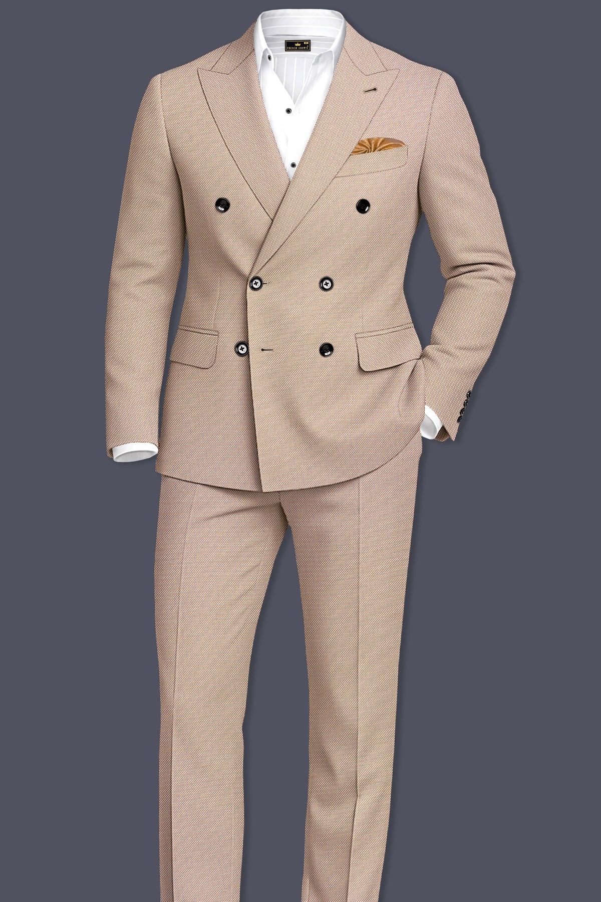 Terrano-Rodeo Brown Diamond Textured Wool Rich Slight Stretch Double Breasted Blazer