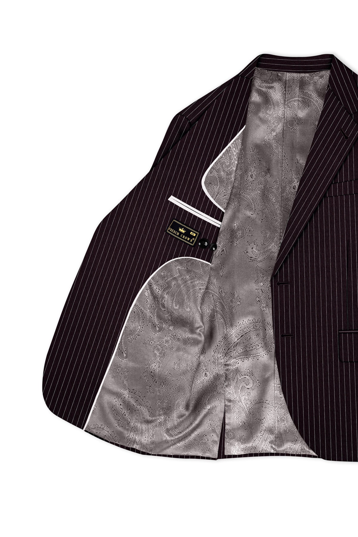 Vesper-Gondola Maroon Chalk Striped Wool Rich Wrinkle-Free Fluid Drape Fabric Single Breasted Blazer