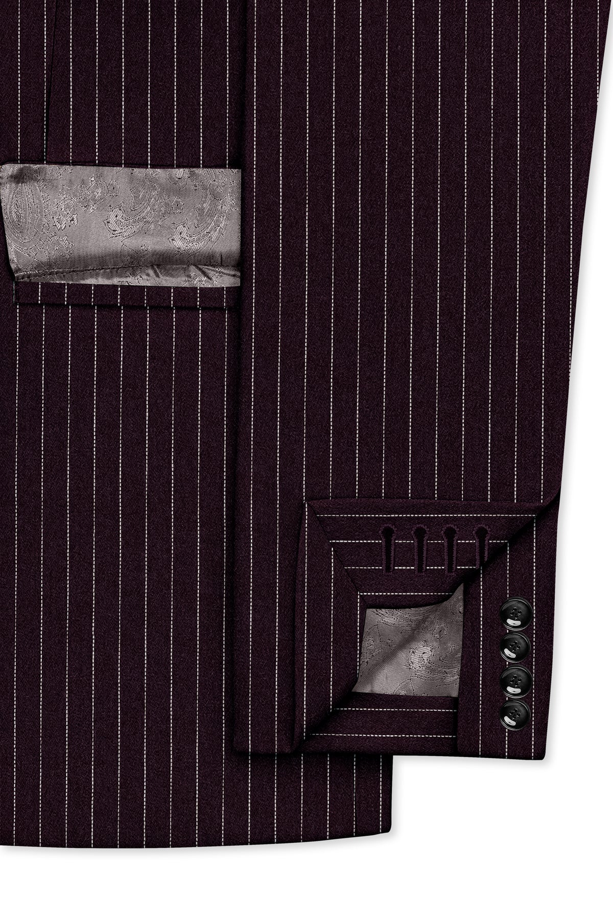 Vesper-Gondola Maroon Chalk Striped Wool Rich Wrinkle-Free Fluid Drape Fabric Single Breasted Blazer