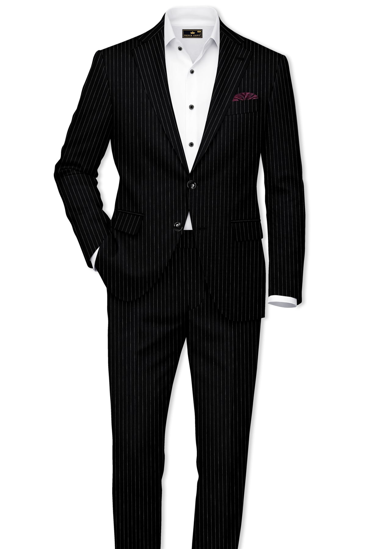 Noble-Jade Black Chalk Striped Wool Rich Wrinkle-Free Fluid Drape Fabric Single Breasted Blazer