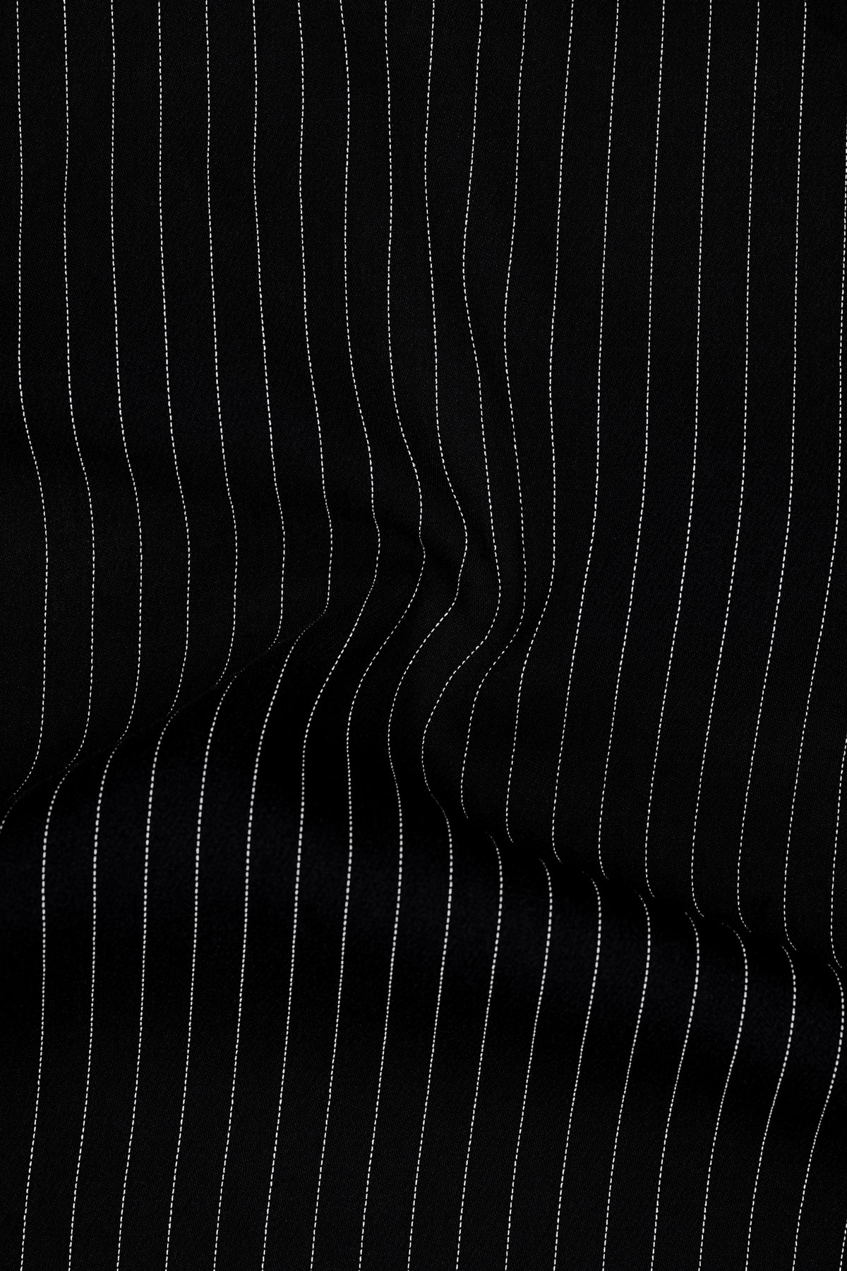Noble-Jade Black Chalk Striped Wool Rich Wrinkle-Free Fluid Drape Fabric Single Breasted Blazer