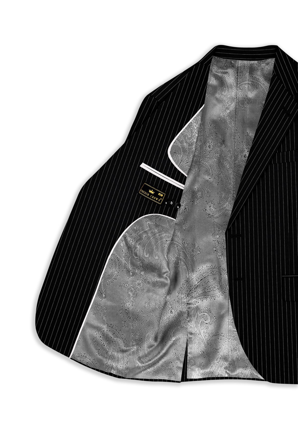 Noble-Jade Black Chalk Striped Wool Rich Wrinkle-Free Fluid Drape Fabric Single Breasted Blazer