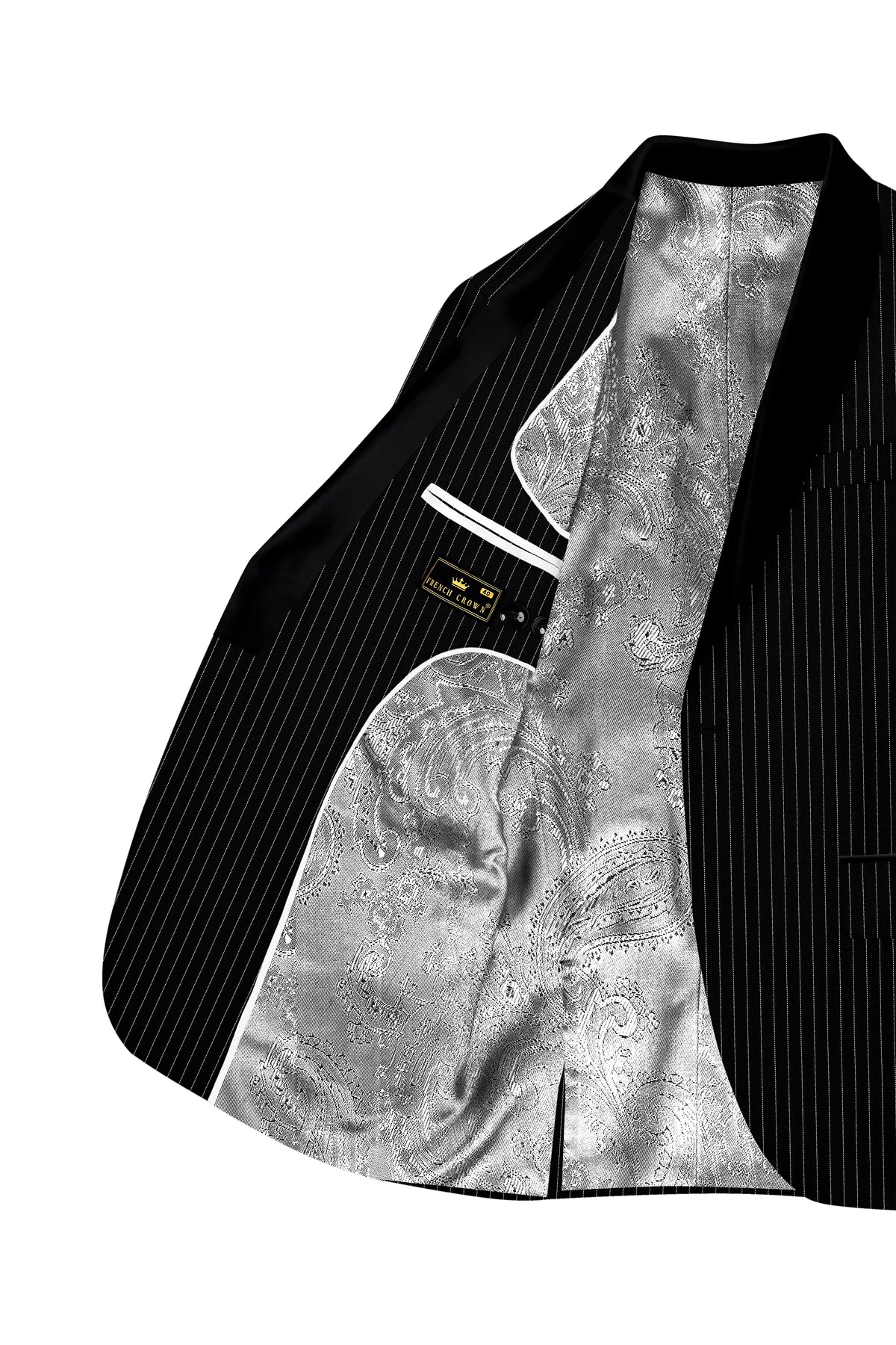 Noble-Jade Black Chalk Striped Wool Rich Wrinkle-Free Fluid Drape Fabric Tuxedo Blazer