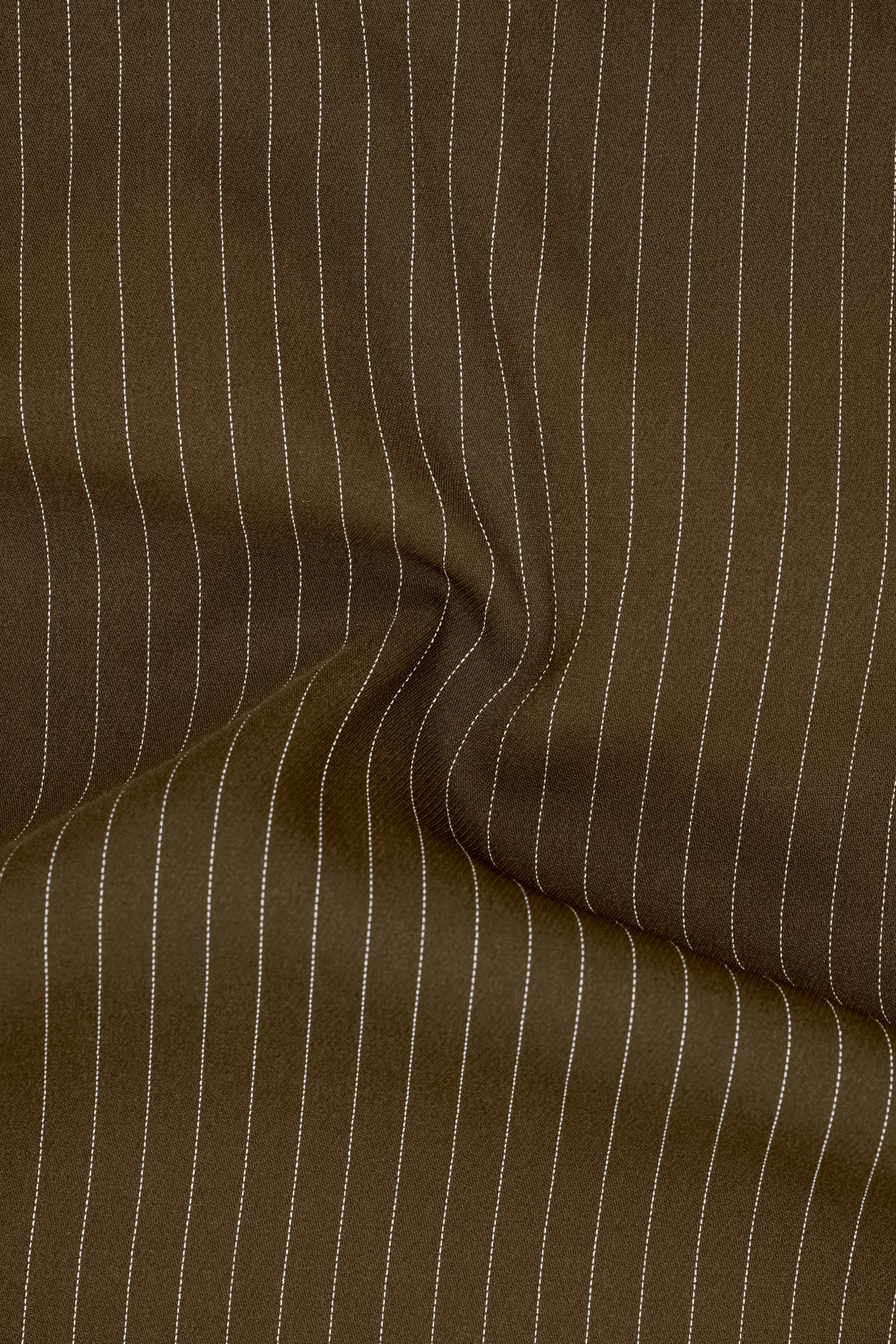 Sable-Antique Brown Chalk Striped Wool Rich Wrinkle-Free Fluid Drape Fabric Cross Bandhgala Blazer