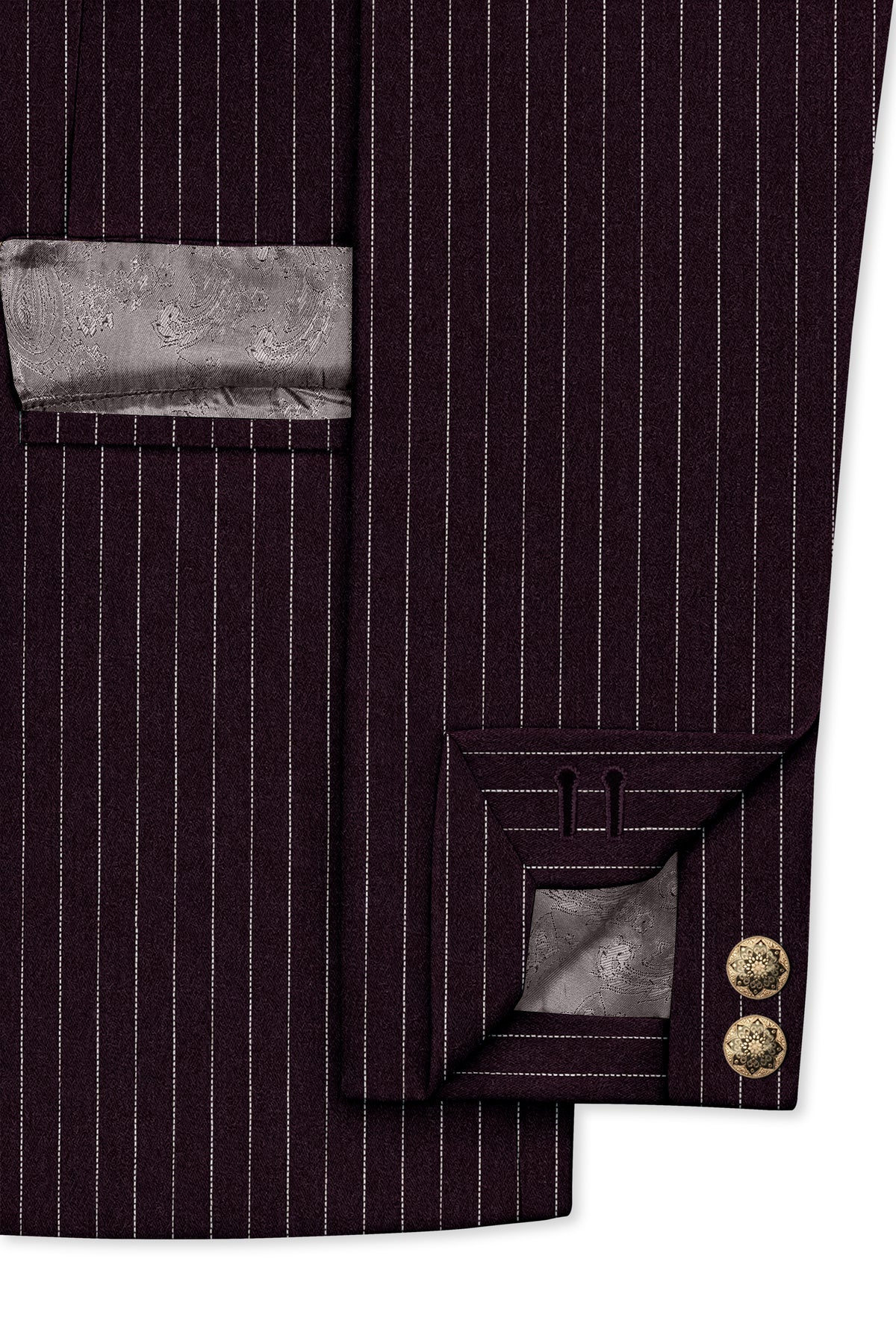 Vesper-Gondola Maroon Chalk Striped Wool Rich Wrinkle-Free Fluid Drape Fabric Bandhgala Blazer