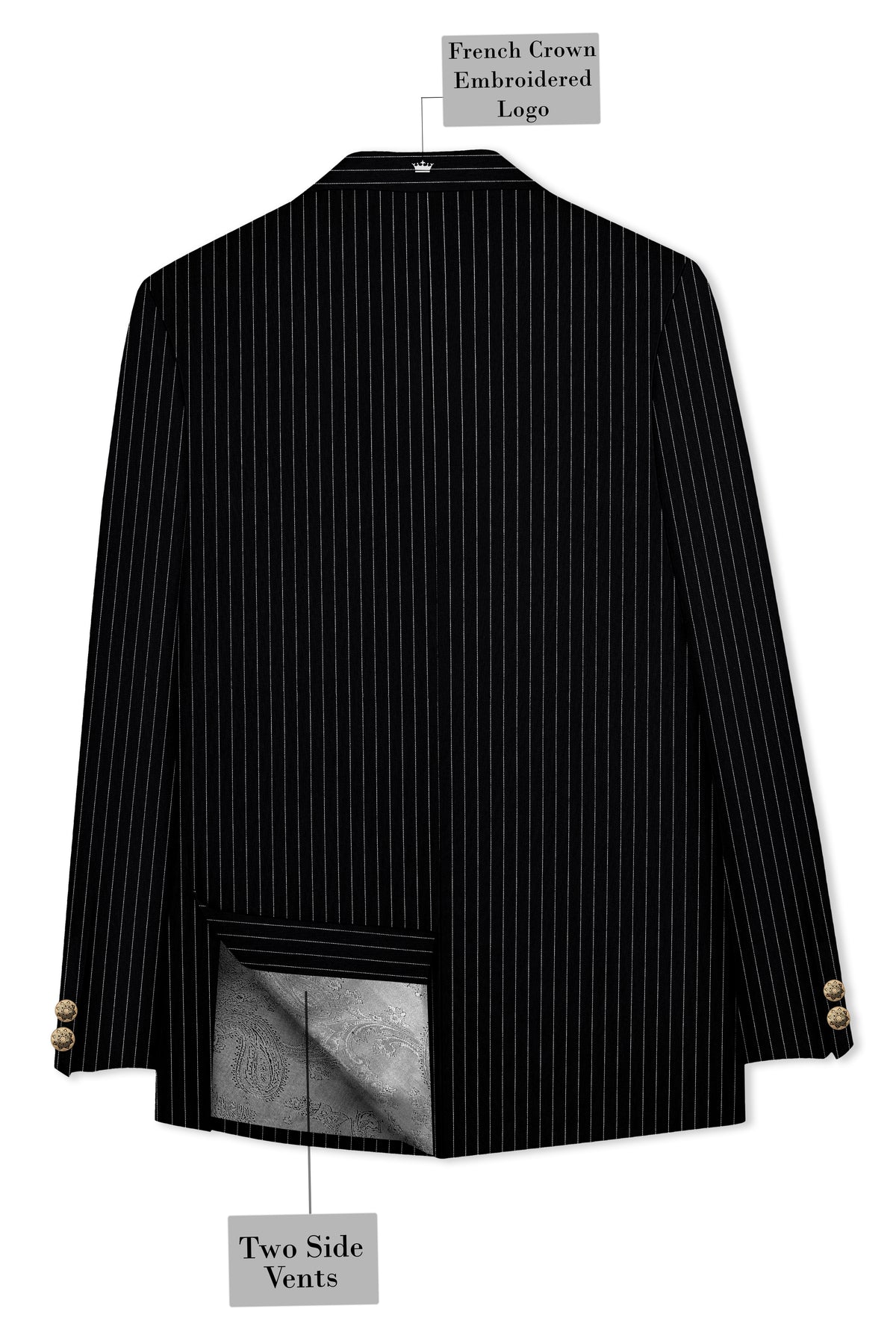Noble-Jade Black Chalk Striped Wool Rich Wrinkle-Free Fluid Drape Fabric Bandhgala Blazer