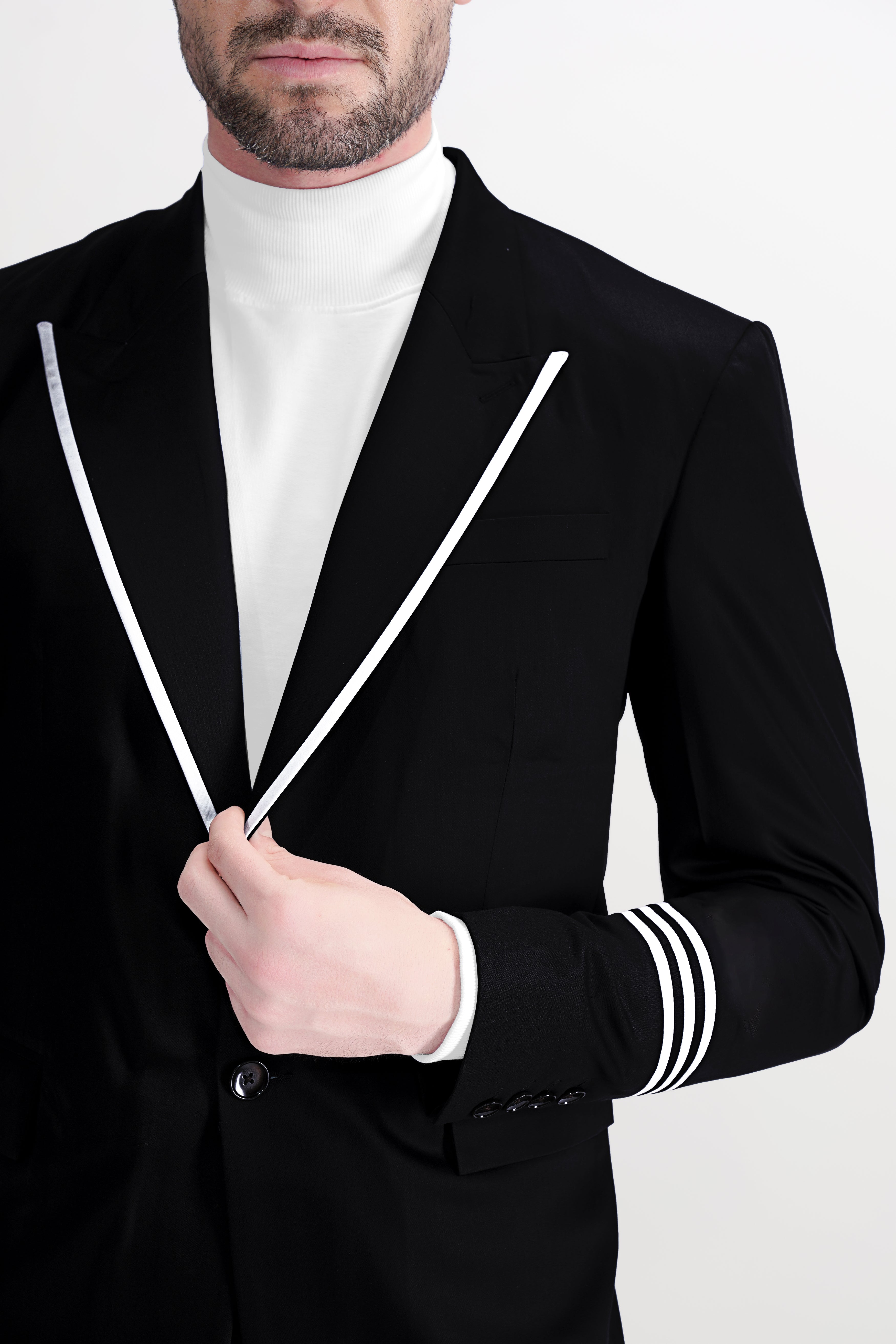 Jade Black Pilot Patterned Premium Linen Blazer